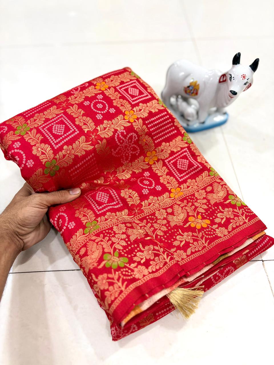 Pure Soft Khadi dolla silk bandhej Saree