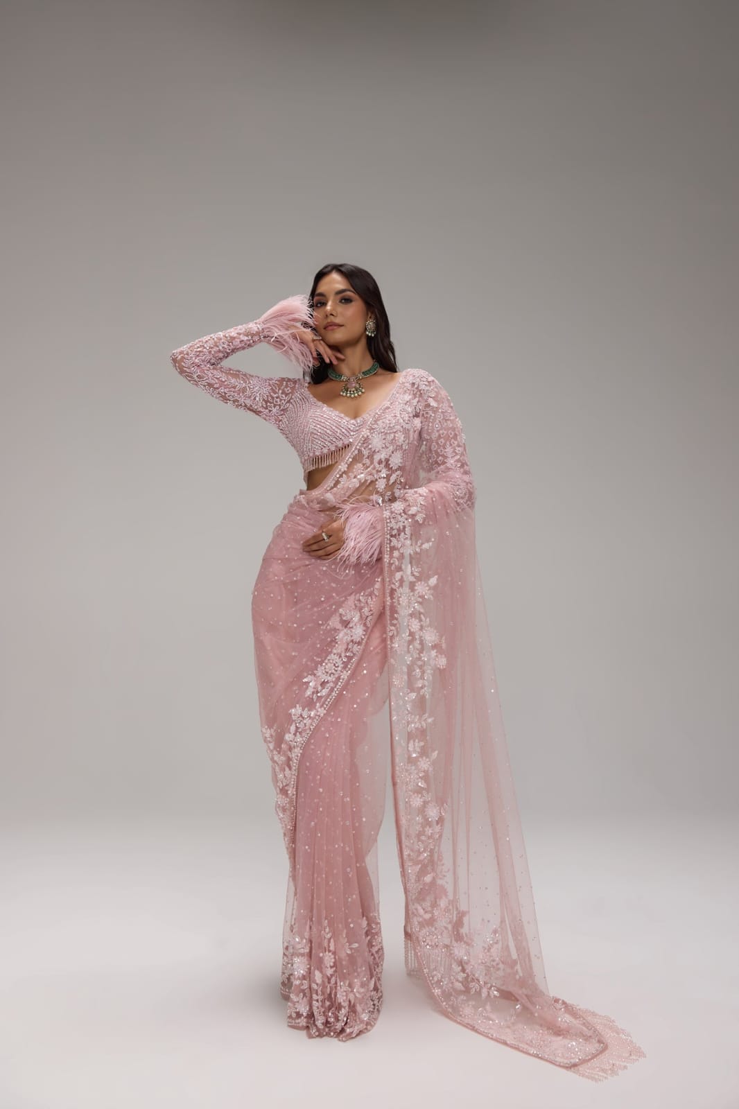 Bollywood BlockBuster Sequins Design Beautiful Zalar Attached in Pallu & blouse SARI