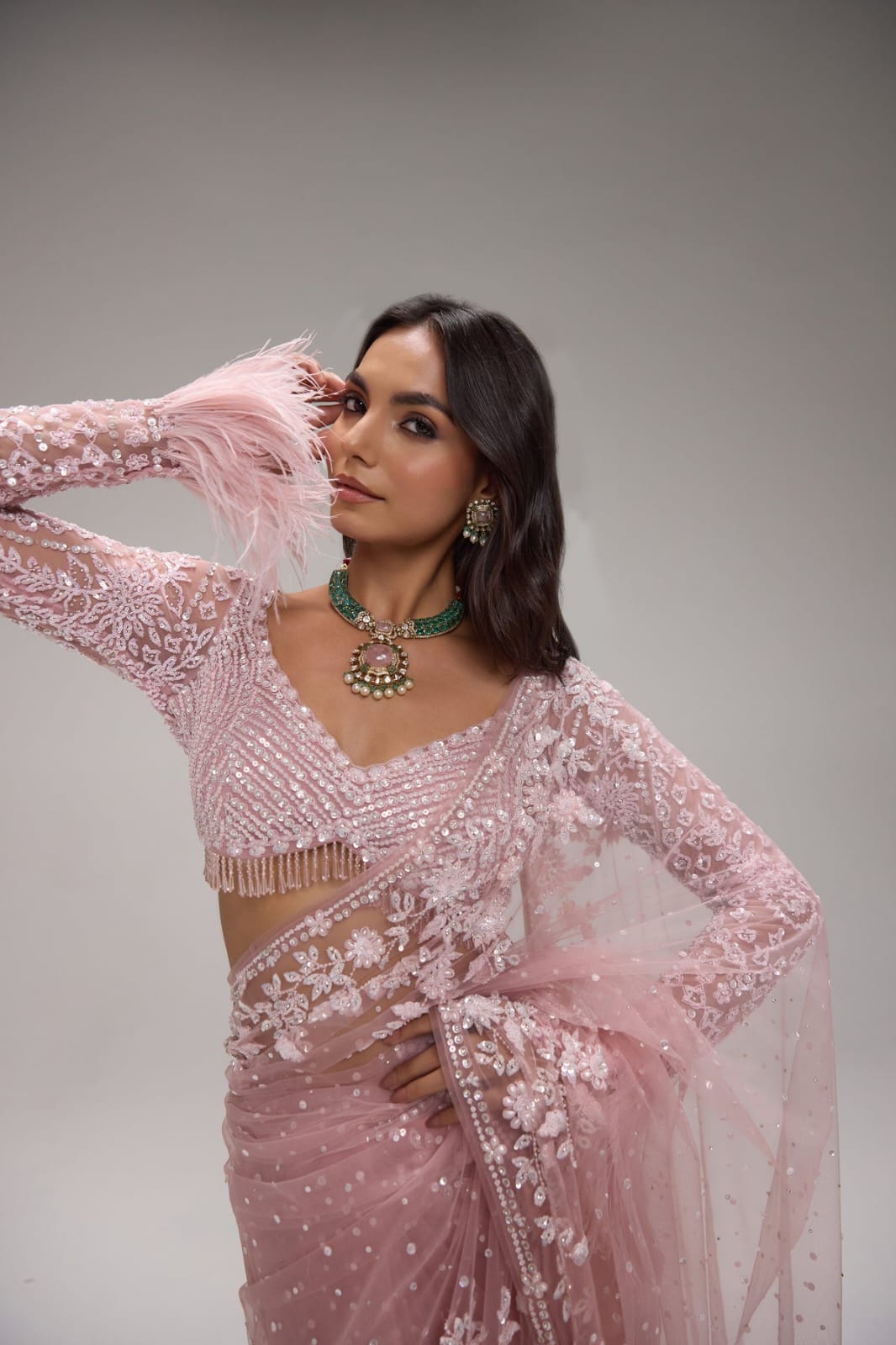 Bollywood BlockBuster Sequins Design Beautiful Zalar Attached in Pallu & blouse SARI
