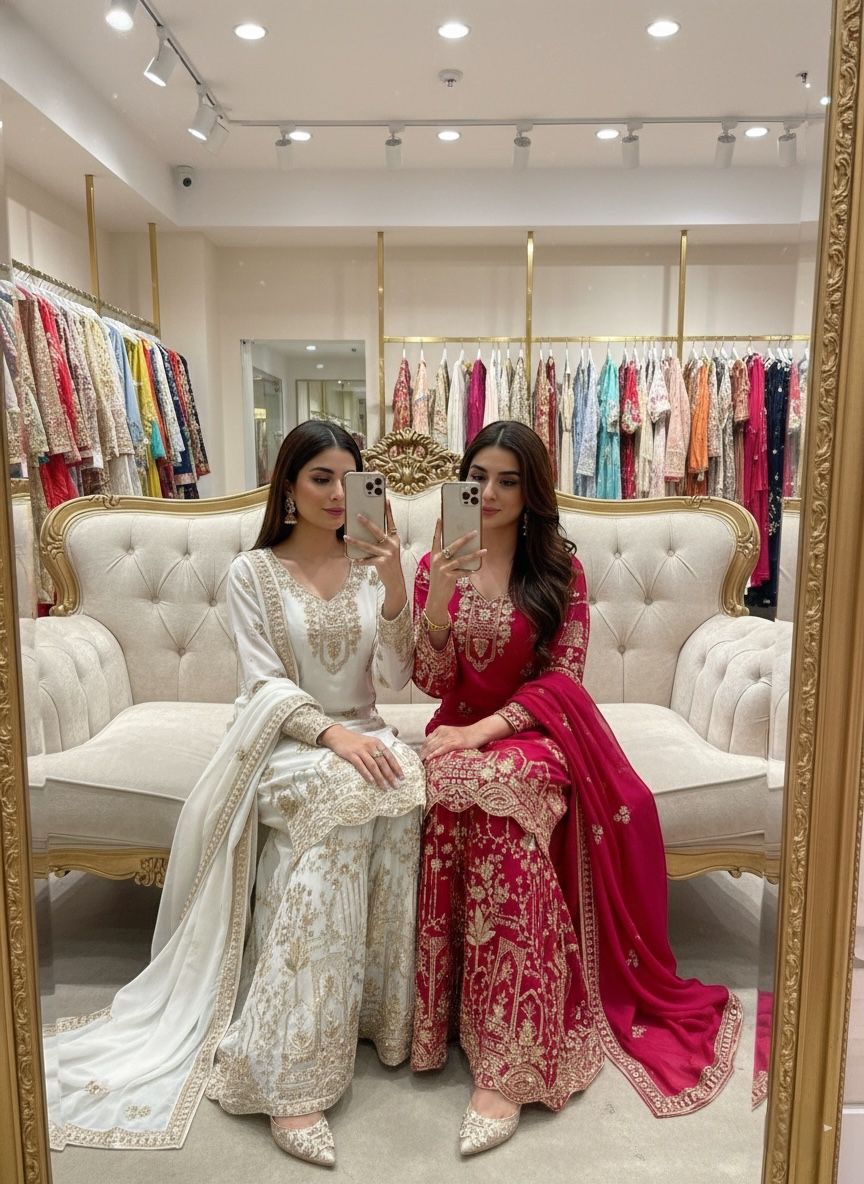 Trending Fox Georgette *Top, Sarara & dupatta* Reddy To Wear Look Design*💃