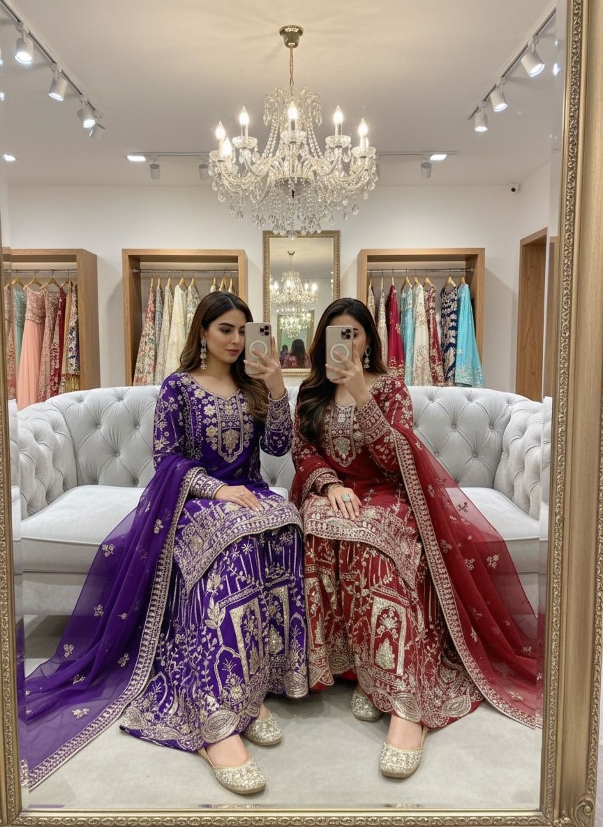Trending Fox Georgette *Top, Sarara & dupatta* Reddy To Wear Look Design*💃