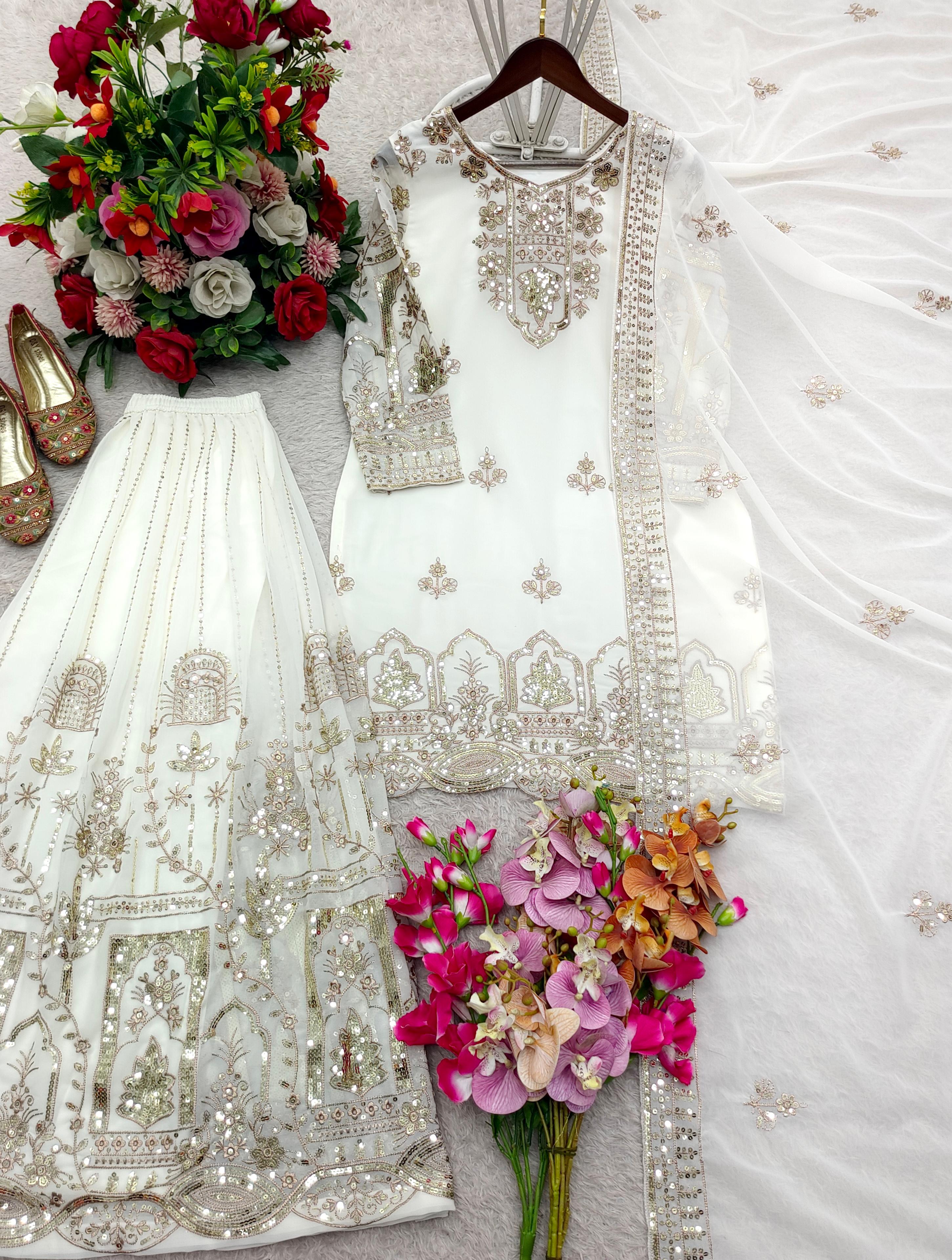 Trending Fox Georgette *Top, Sarara & dupatta* Reddy To Wear Look Design*💃