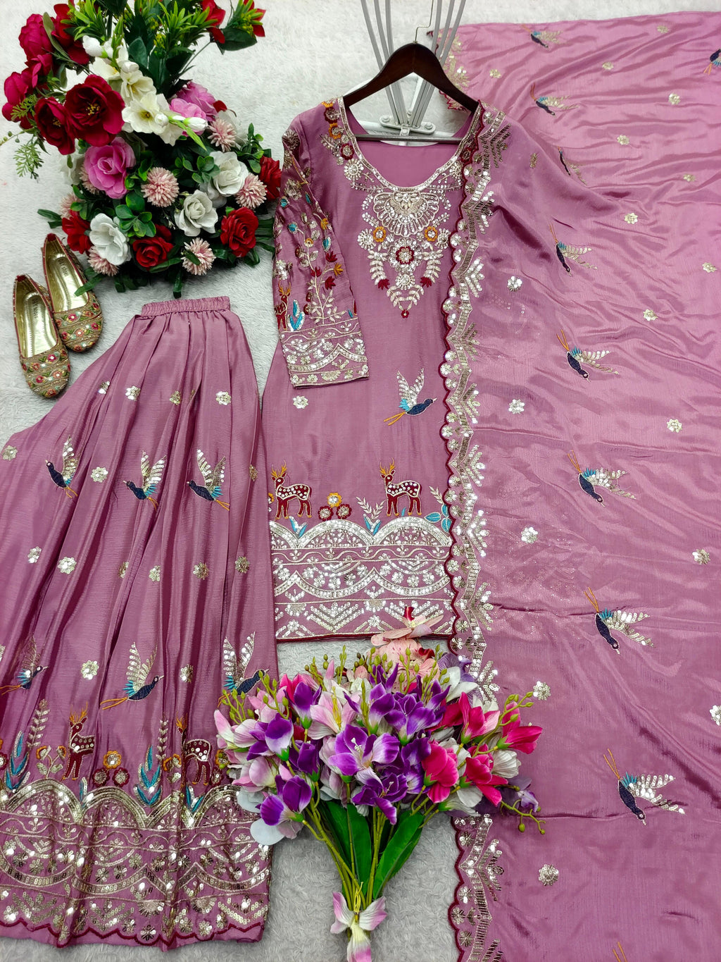 New Design Trending Cinon Silk *Top, Sarara & dupatta* Reddy To Wear Look Design