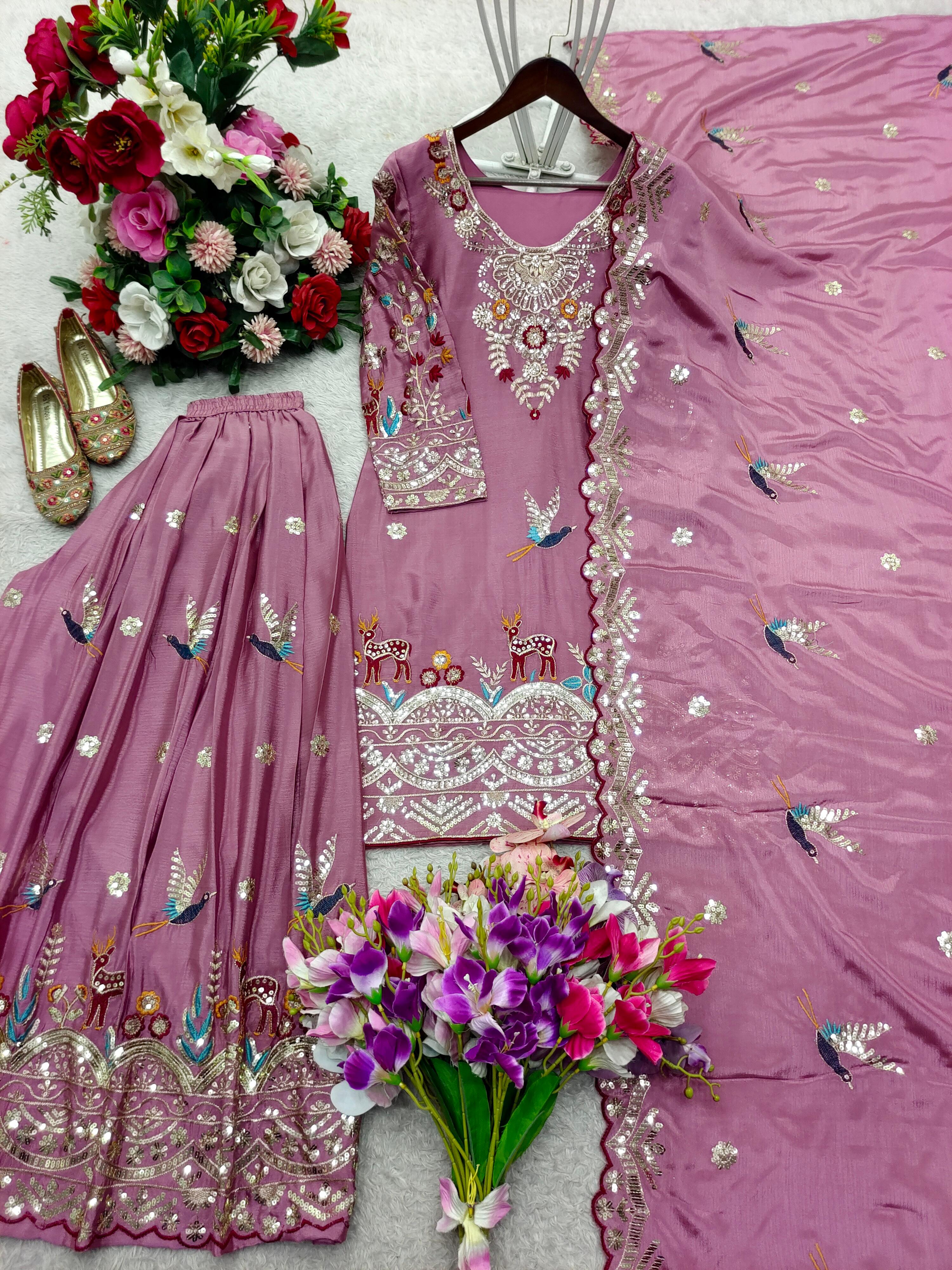 New Design Trending Cinon Silk *Top, Sarara & dupatta* Reddy To Wear Look Design