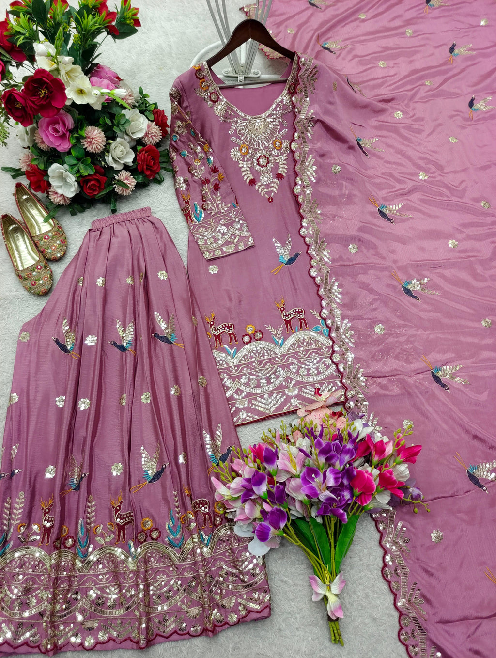 New Design Trending Cinon Silk *Top, Sarara & dupatta* Reddy To Wear Look Design