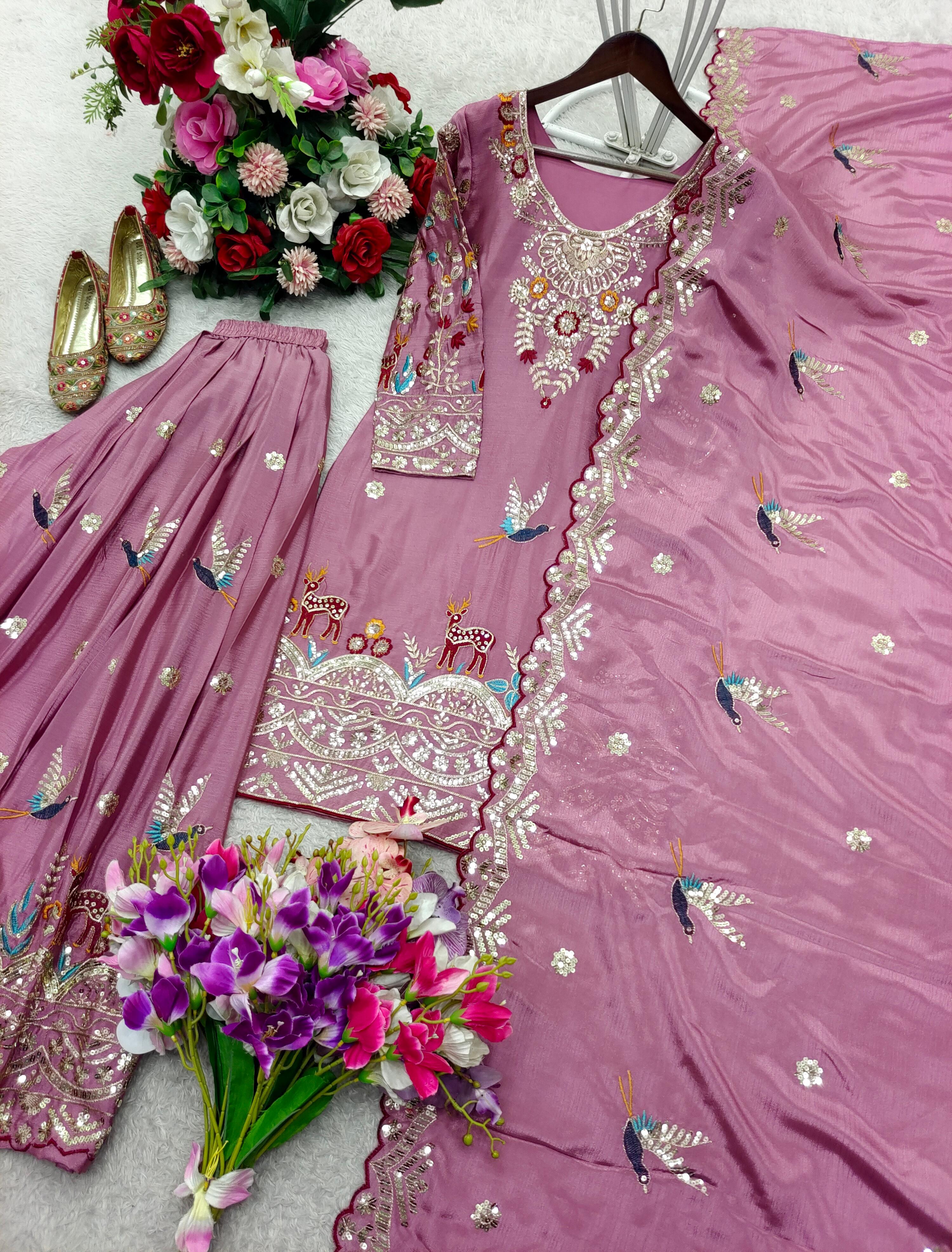 New Design Trending Cinon Silk *Top, Sarara & dupatta* Reddy To Wear Look Design