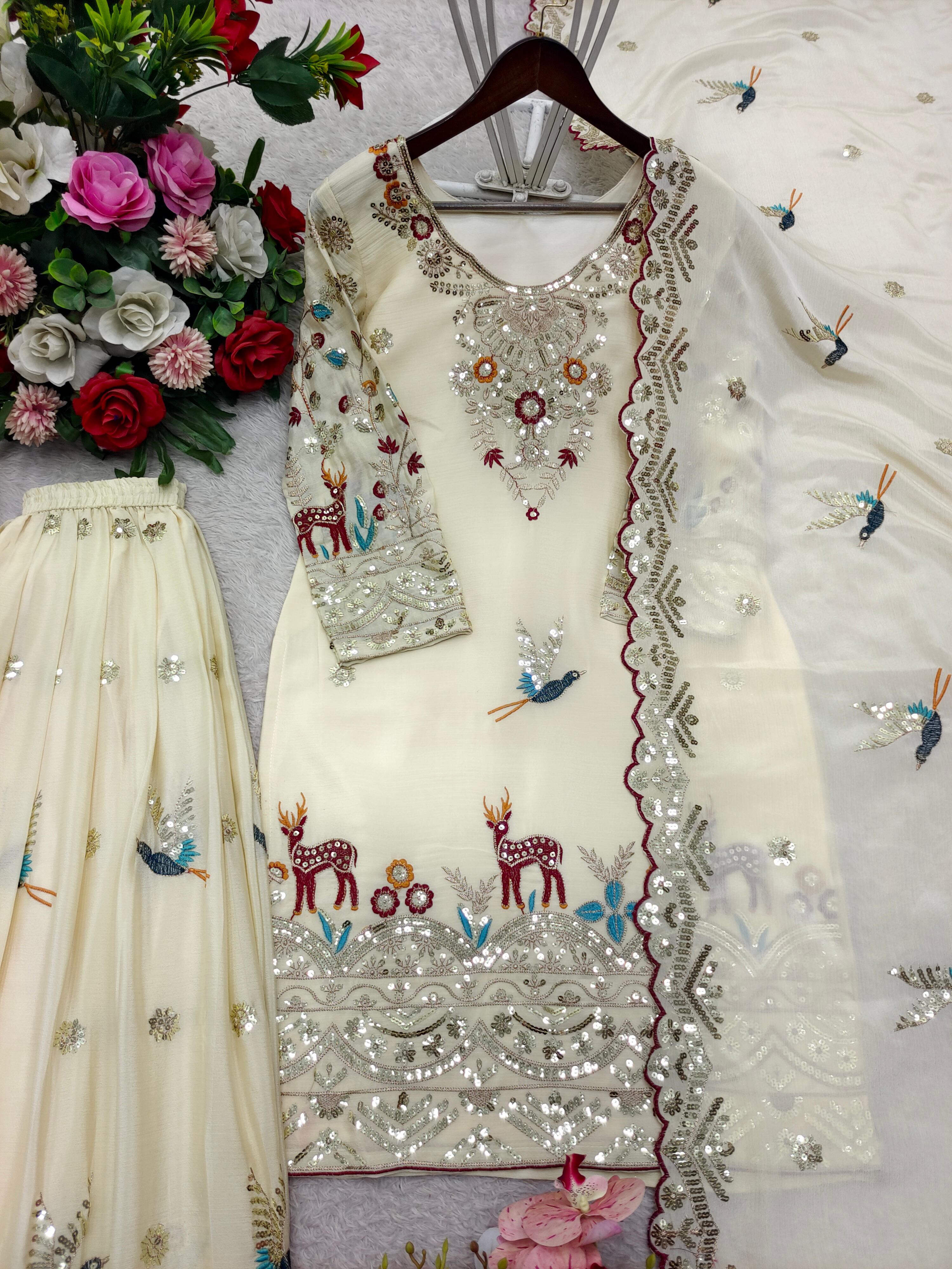 New Design Trending Cinon Silk *Top, Sarara & dupatta* Reddy To Wear Look Design