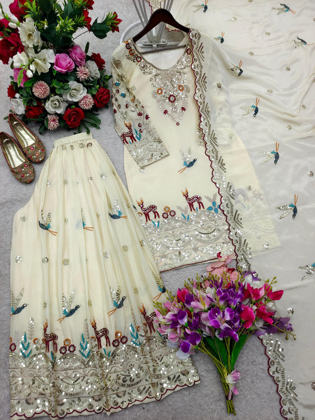 New Design Trending Cinon Silk *Top, Sarara & dupatta* Reddy To Wear Look Design