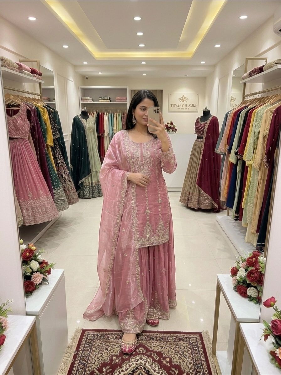 New Series Designer Party Sharara Suit & Dupatta Set Full Stitched