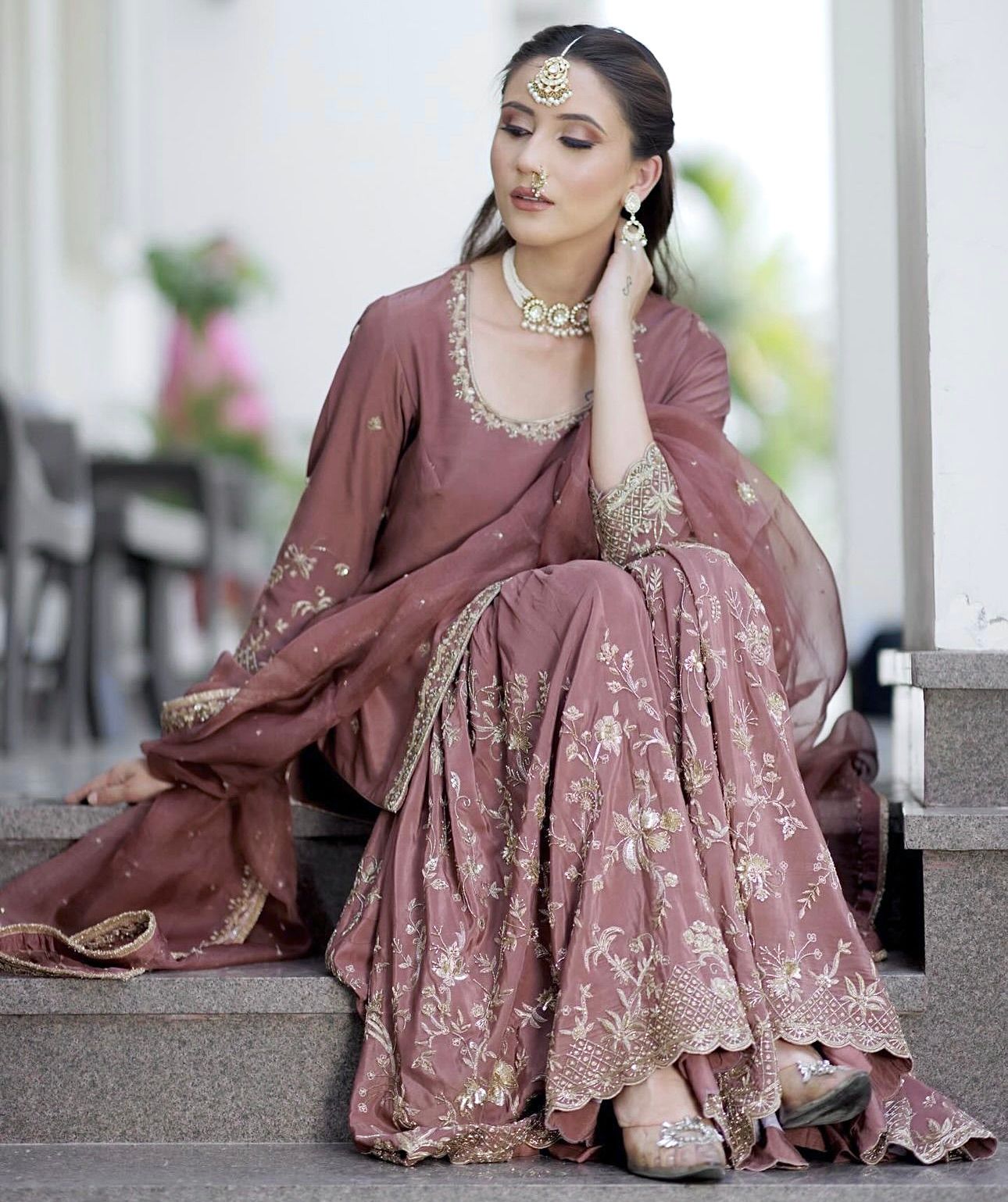 Readymade Chinon Top-Sarara and Dupatta Set Fully Stitched
