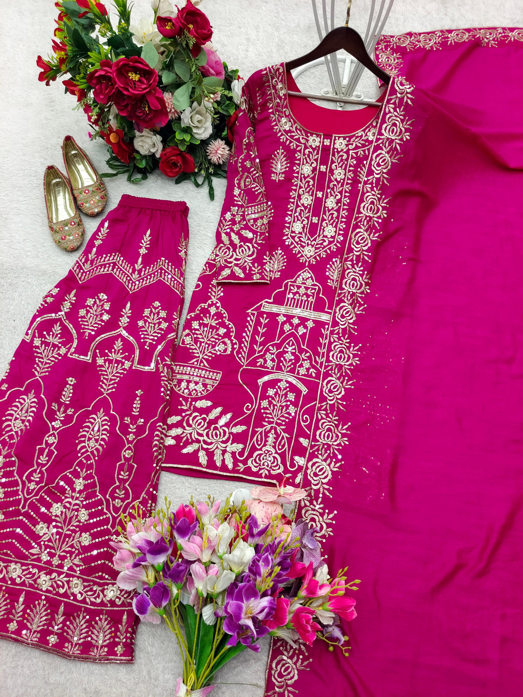 Design Trending Cp Vicitra Silk *Top, Sarara & dupatta* Reddy To Wear Look Design