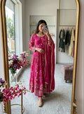 Pure Chinon Silk Gown With Embroidery 5mm Sequences Work With Sleeves (Attached Pad)