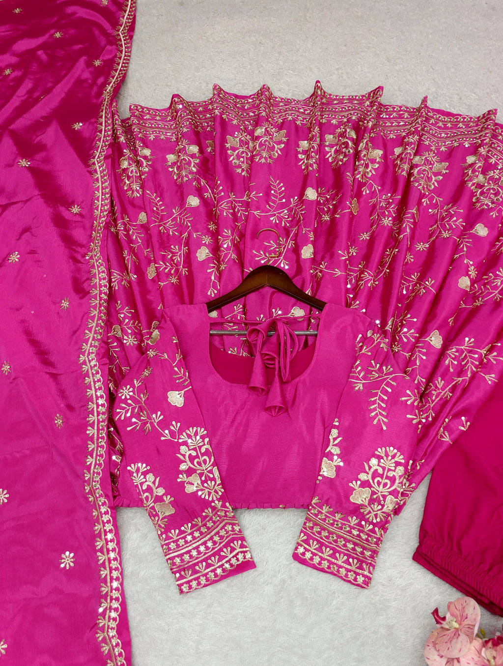 Pure Chinon Silk Gown With Embroidery 5mm Sequences Work With Sleeves (Attached Pad)