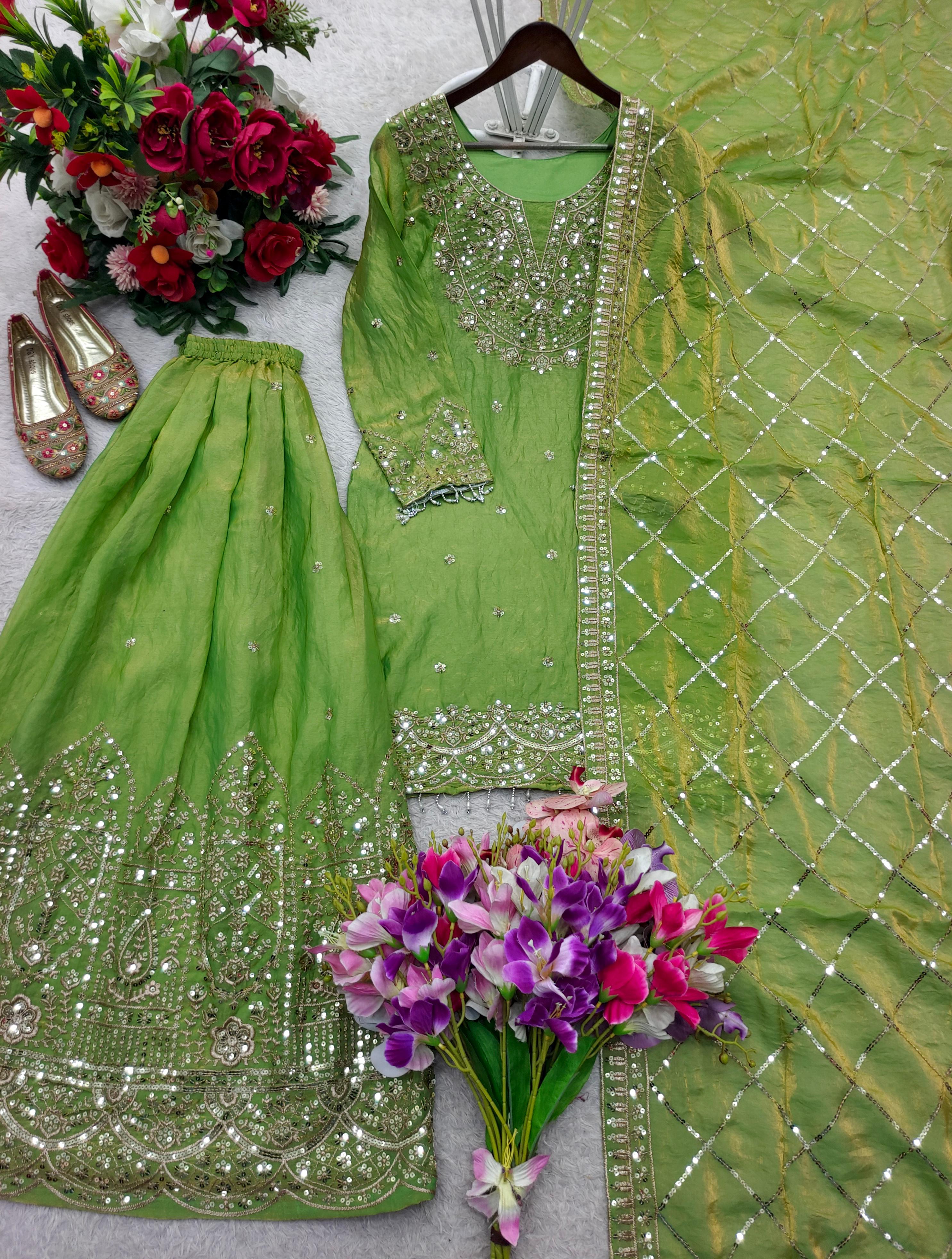Trending Fendy-Silk *Top, Sarara & dupatta* Reddy To Wear Look Design