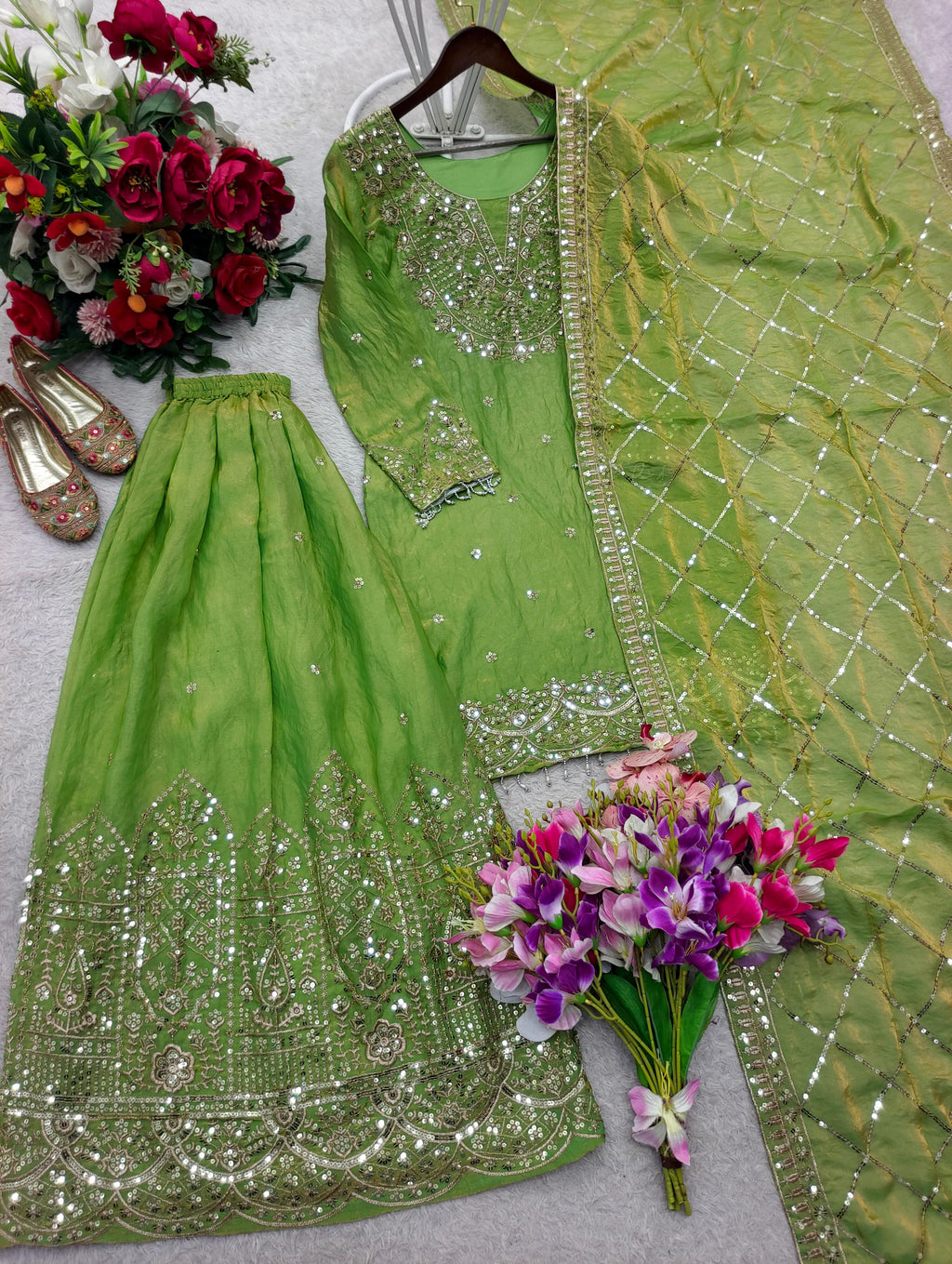 Trending Fendy-Silk *Top, Sarara & dupatta* Reddy To Wear Look Design