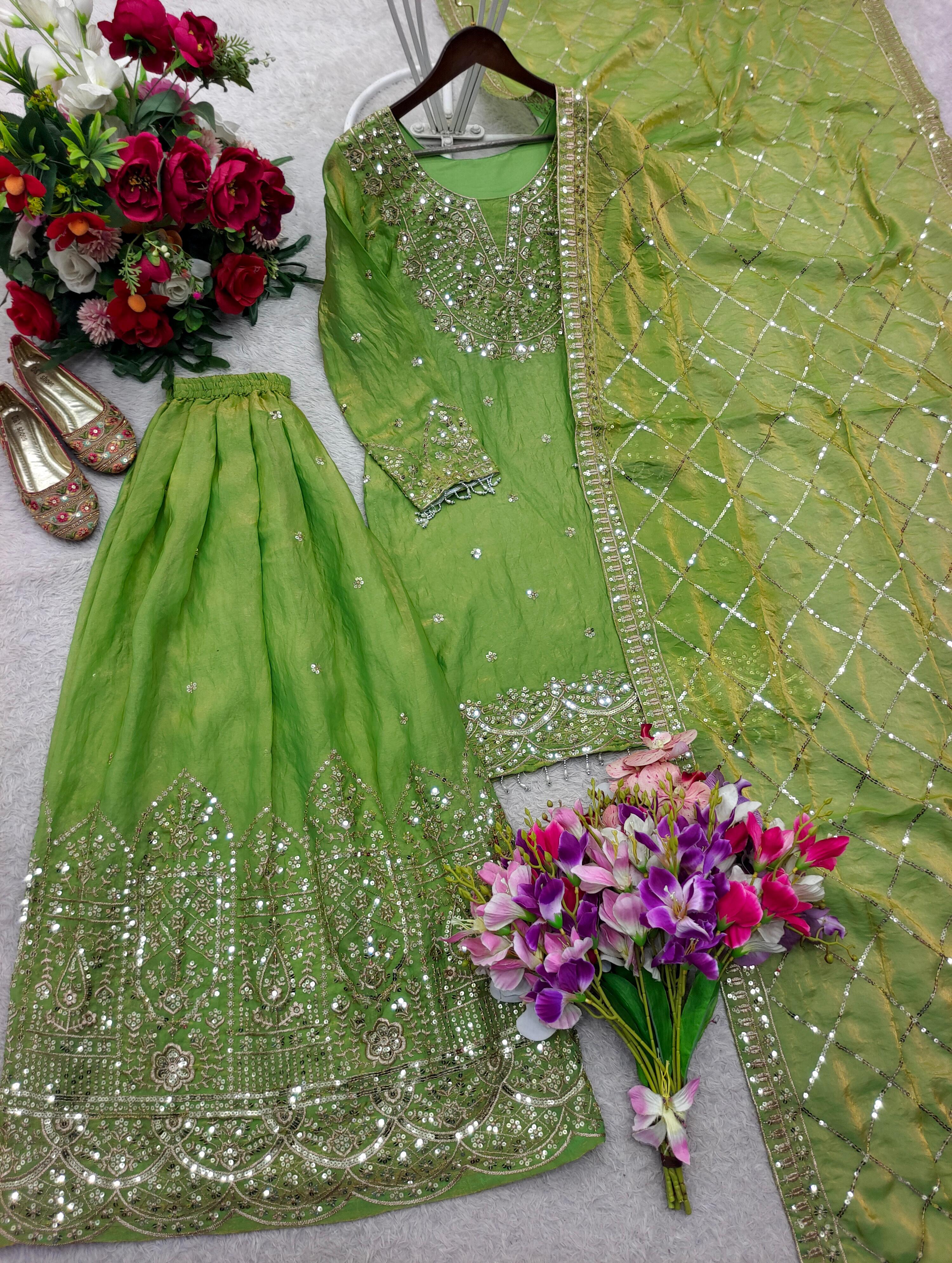 Trending Fendy-Silk *Top, Sarara & dupatta* Reddy To Wear Look Design