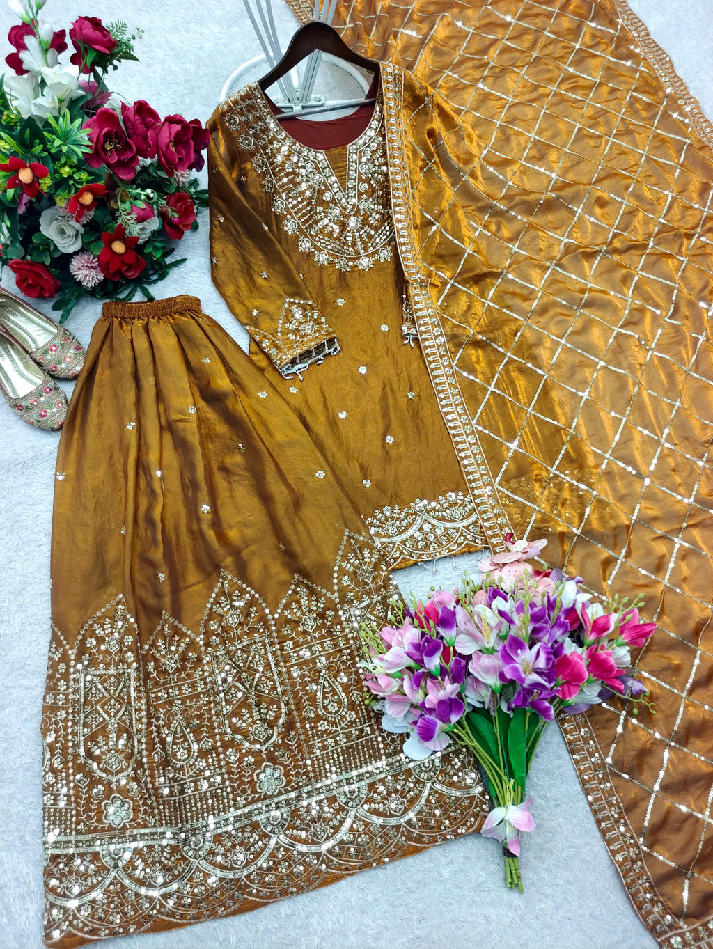 Trending Fendy-Silk *Top, Sarara & dupatta* Reddy To Wear Look Design