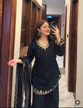 Trending Roman Silk Top, Plazzo & dupatta* Reddy To Wear Look Design