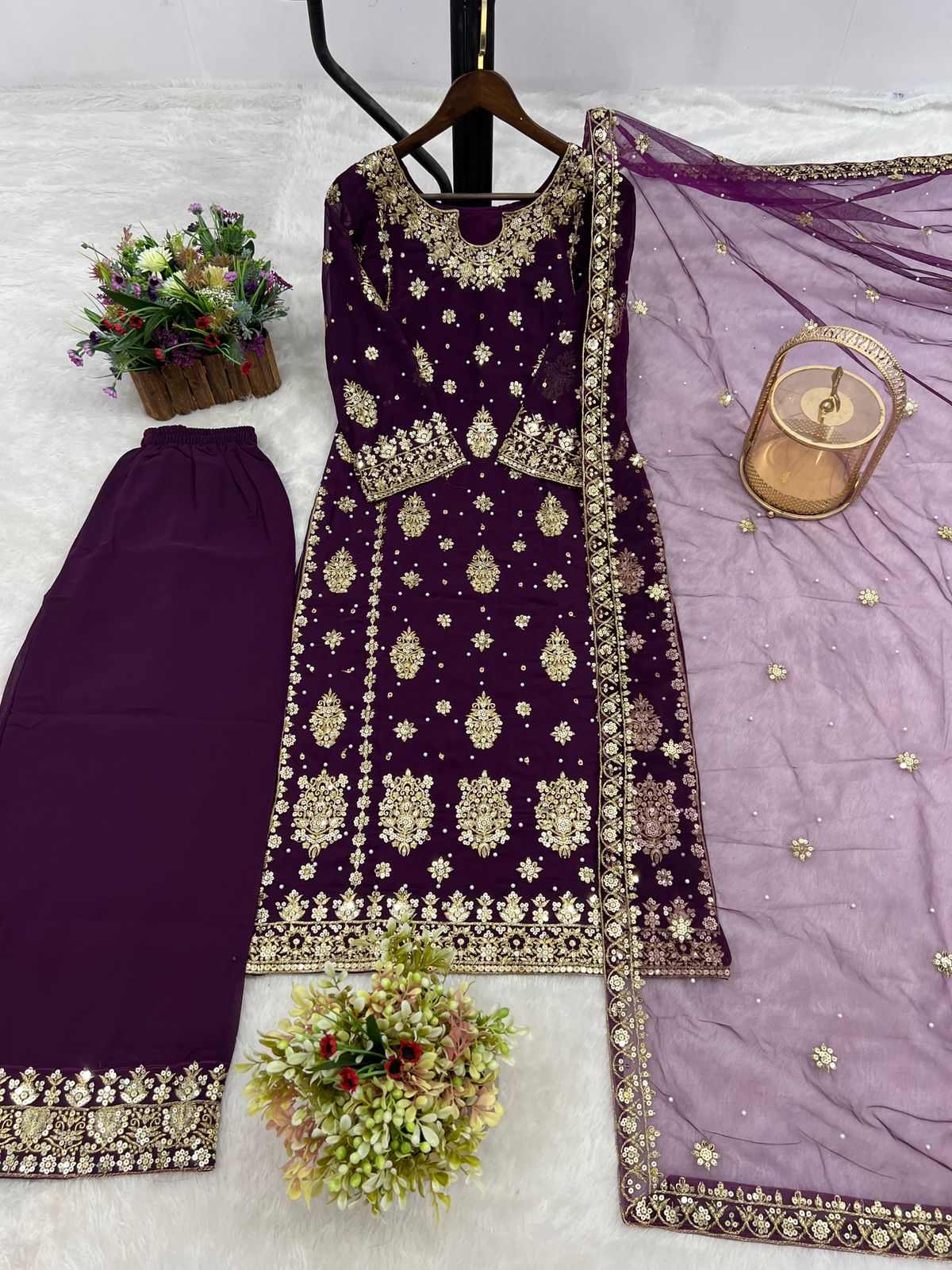 PRESENTING 3 PIECE STYLISH KURTI DUPATTA WITH BEAUTIFUL PLAZZO