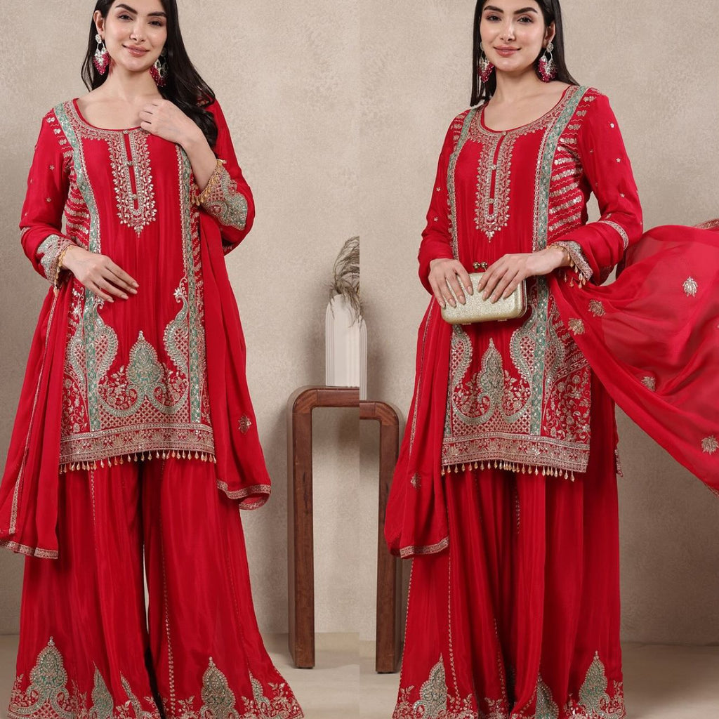 New Designer Party Wear Look Top , Sharara and Dupatta