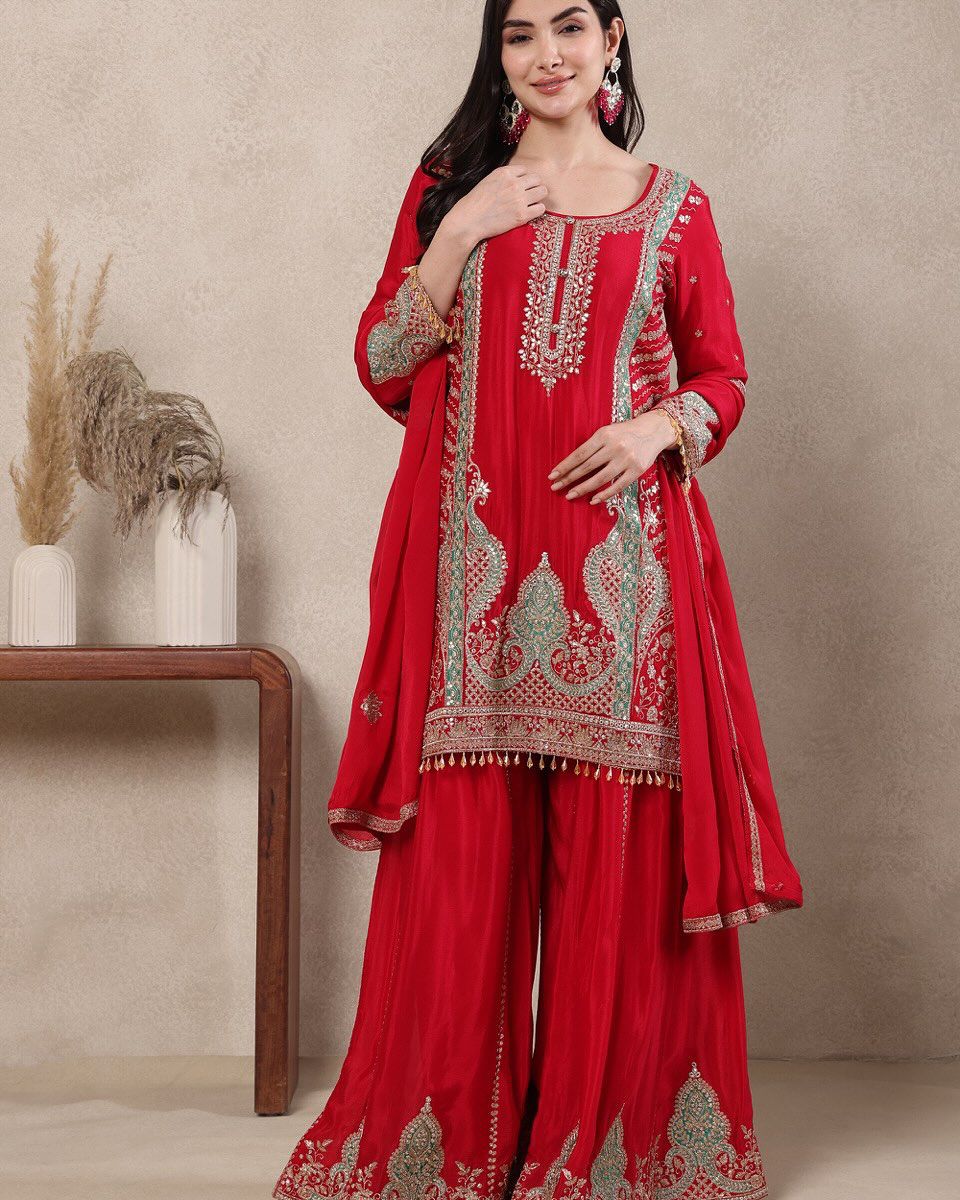 New Designer Party Wear Look Top , Sharara and Dupatta