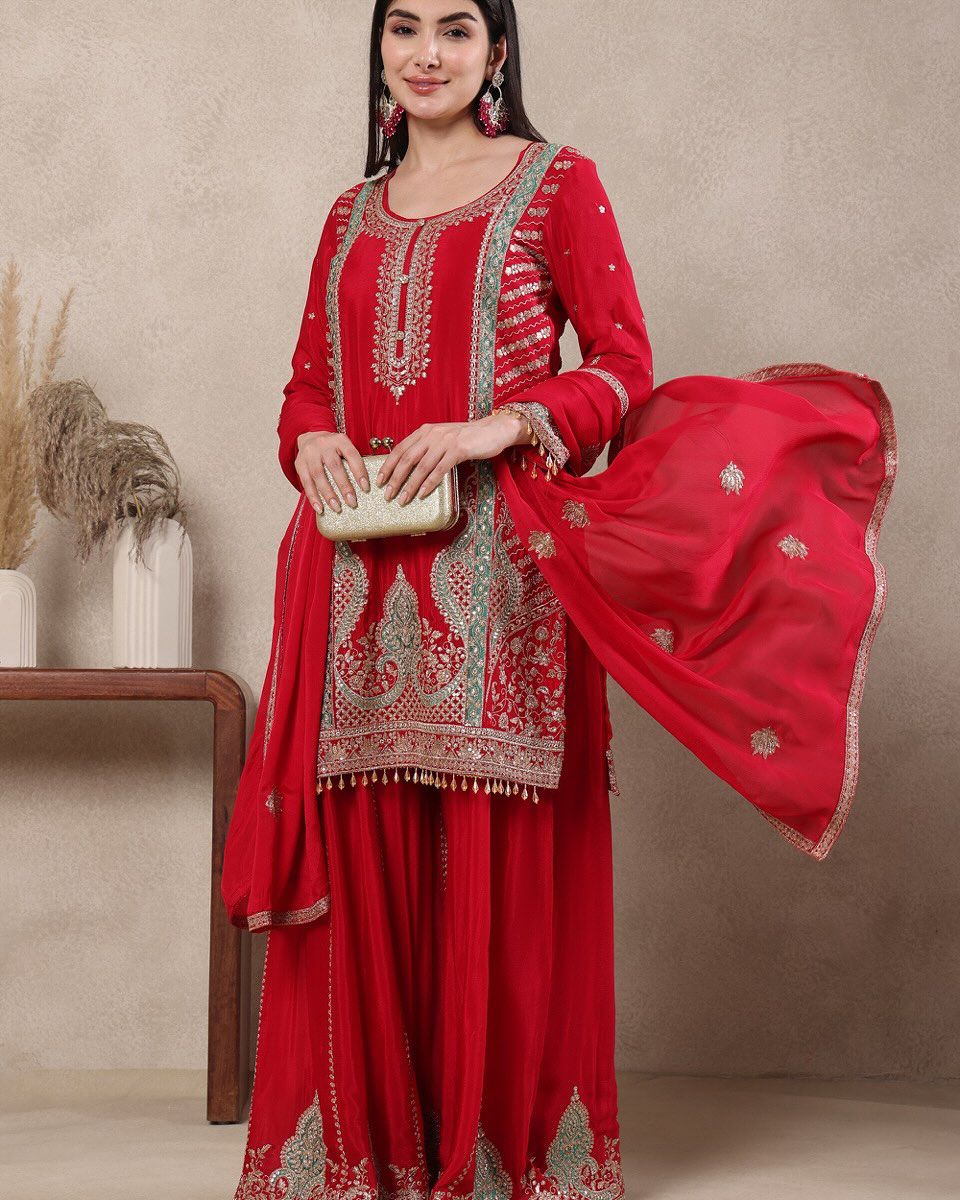 New Designer Party Wear Look Top , Sharara and Dupatta