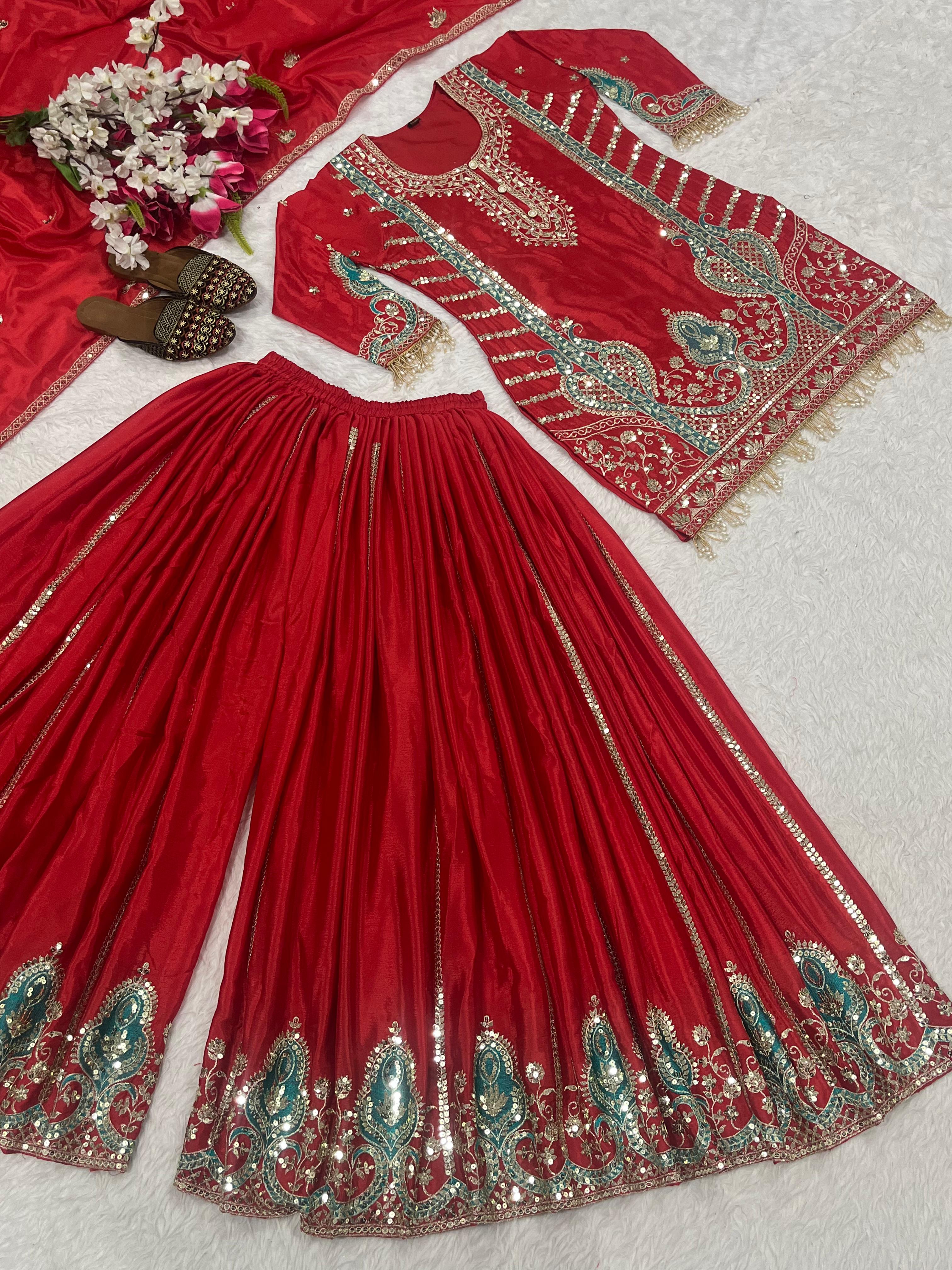 New Designer Party Wear Look Top , Sharara and Dupatta