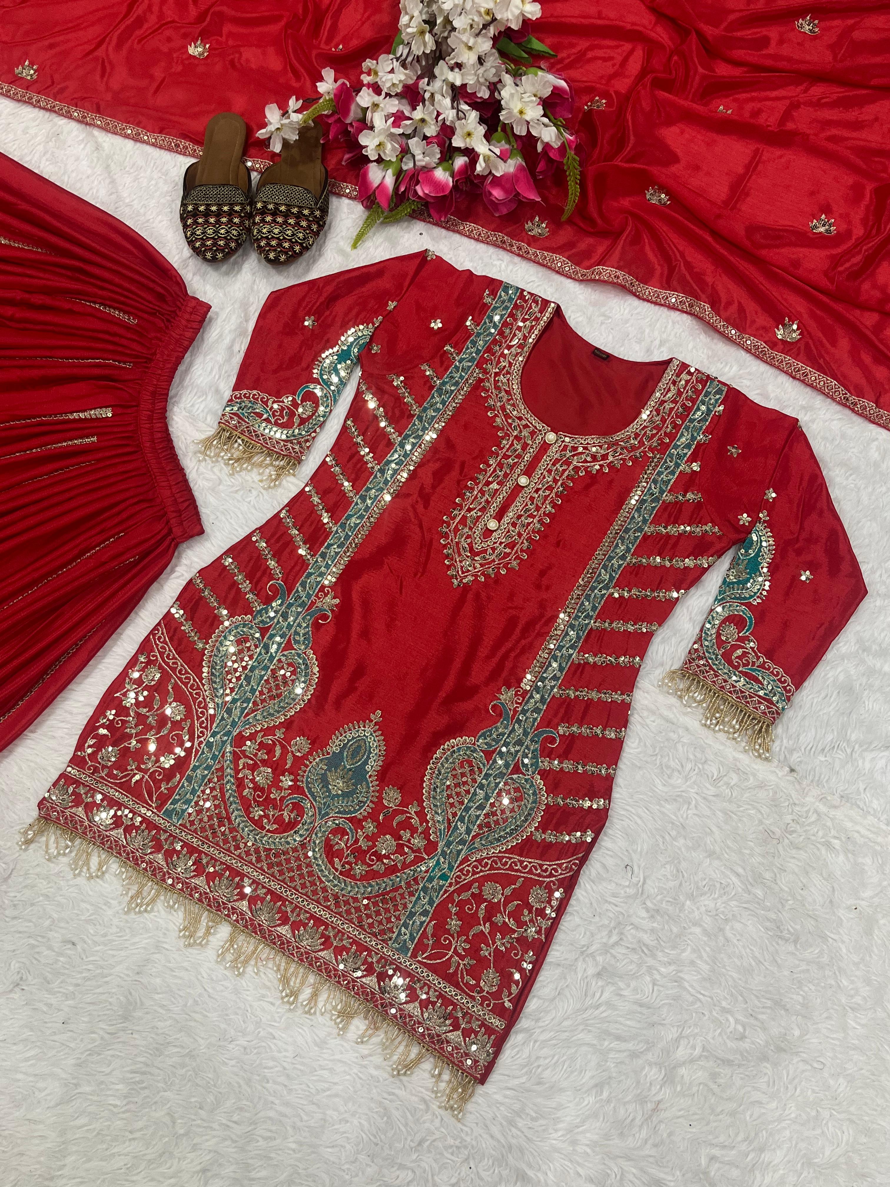 New Designer Party Wear Look Top , Sharara and Dupatta