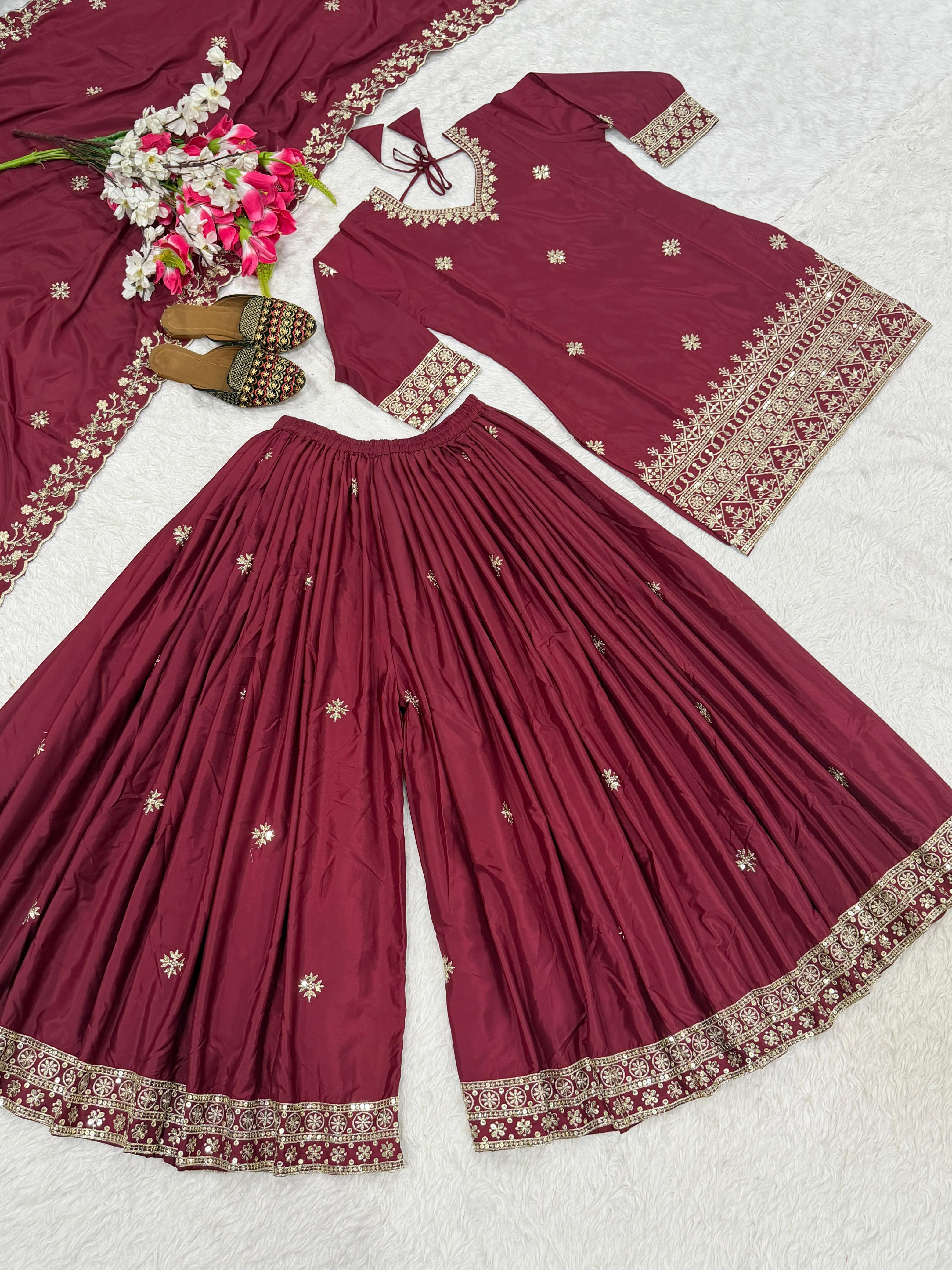 Party Wear Look Top , Sharara Plazzo  and Dupatta, New Fancy Style 👌❤️