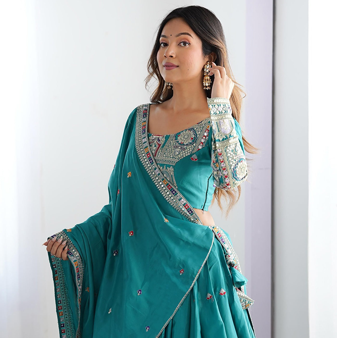Sanjivani Lehenga Choli Embroidered, Embellished Semi Stitched