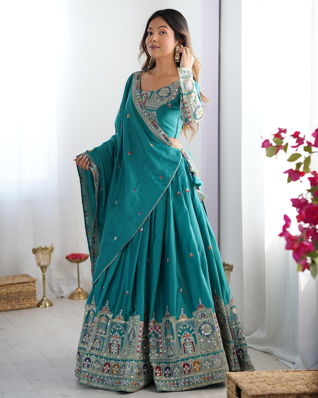Sanjivani Lehenga Choli Embroidered, Embellished Semi Stitched
