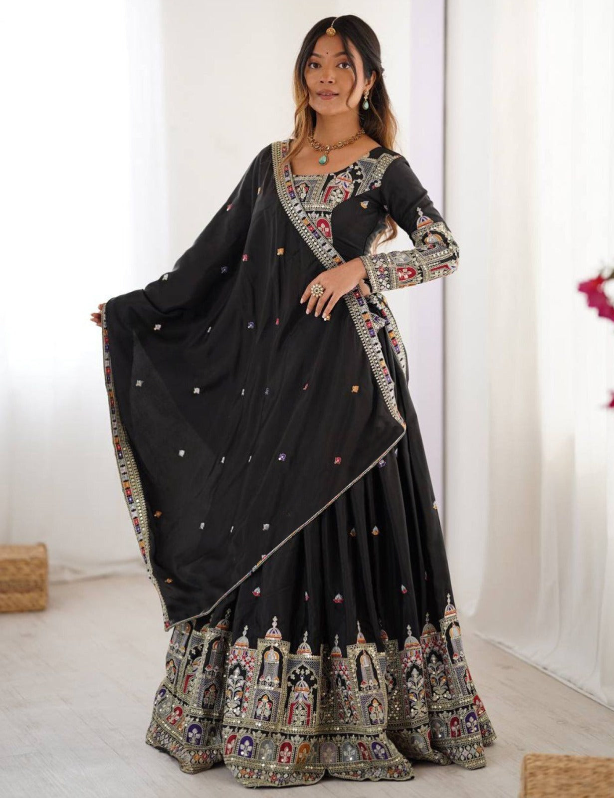 Sanjivani Lehenga Choli Embroidered, Embellished Semi Stitched