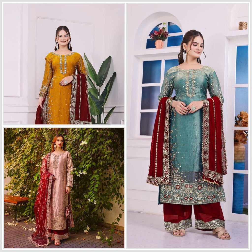 PRESERNTING NEW READY WEAR  SPACIAL FANCY DESIGN HEAVY EMBROIDERY AND SEQUENCE WORK TOP - PLAZZO WITH  DUPATTA ❤️