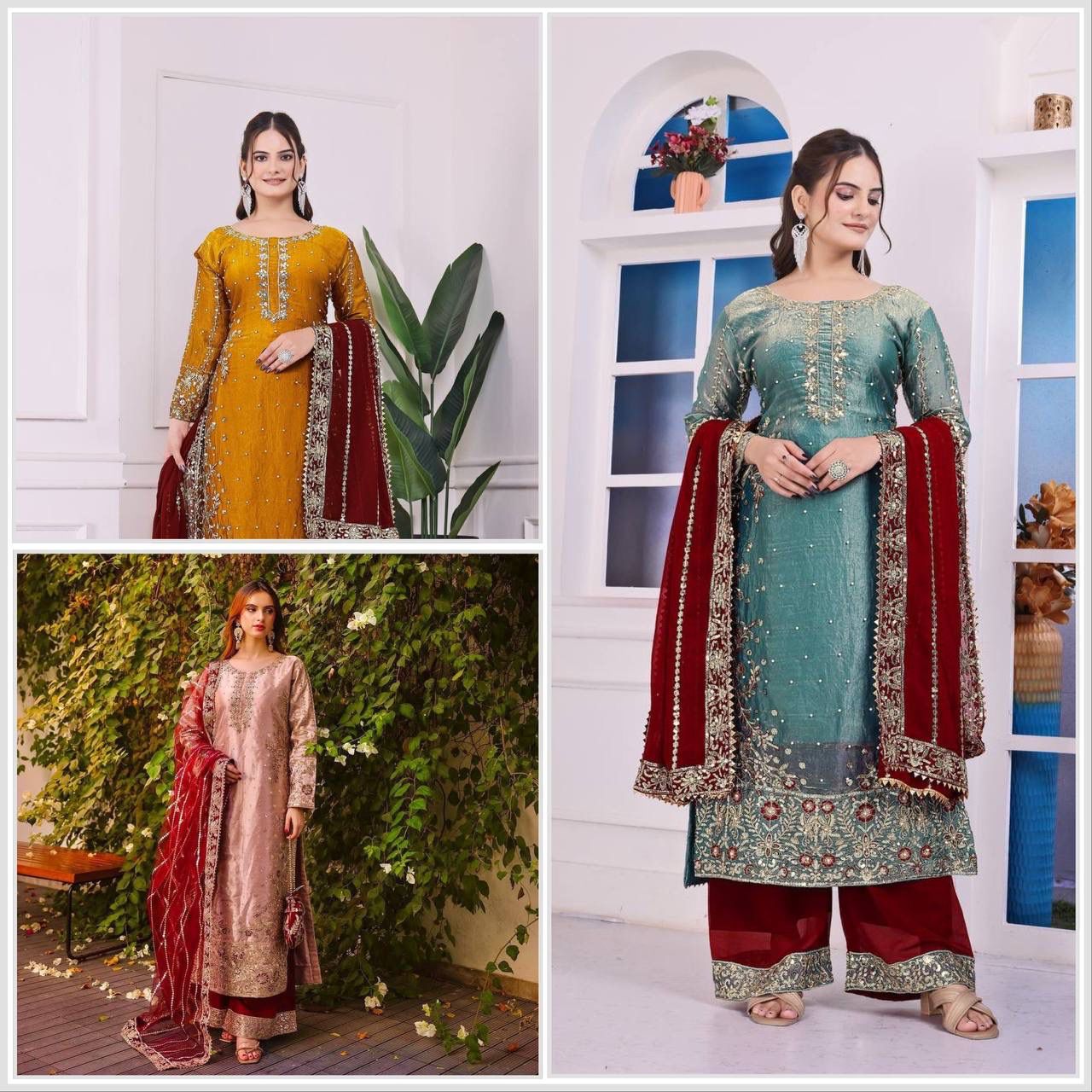 PRESERNTING NEW READY WEAR  SPACIAL FANCY DESIGN HEAVY EMBROIDERY AND SEQUENCE WORK TOP - PLAZZO WITH  DUPATTA ❤️