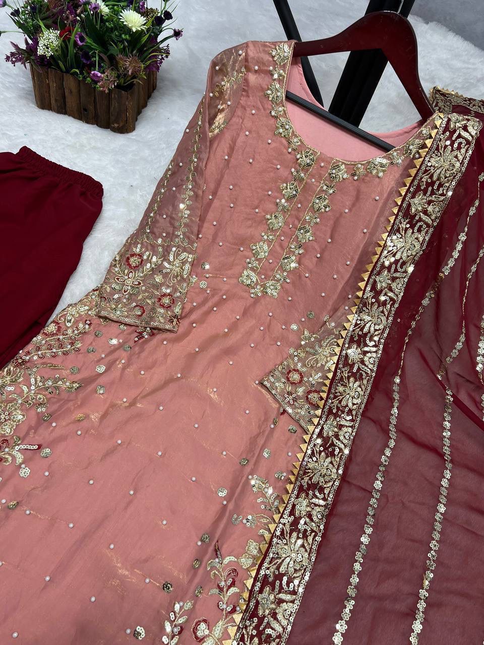PRESERNTING NEW READY WEAR  SPACIAL FANCY DESIGN HEAVY EMBROIDERY AND SEQUENCE WORK TOP - PLAZZO WITH  DUPATTA ❤️
