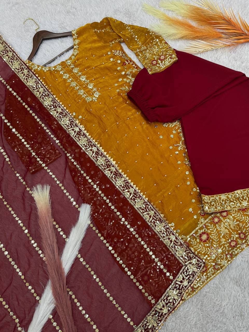 PRESERNTING NEW READY WEAR  SPACIAL FANCY DESIGN HEAVY EMBROIDERY AND SEQUENCE WORK TOP - PLAZZO WITH  DUPATTA ❤️