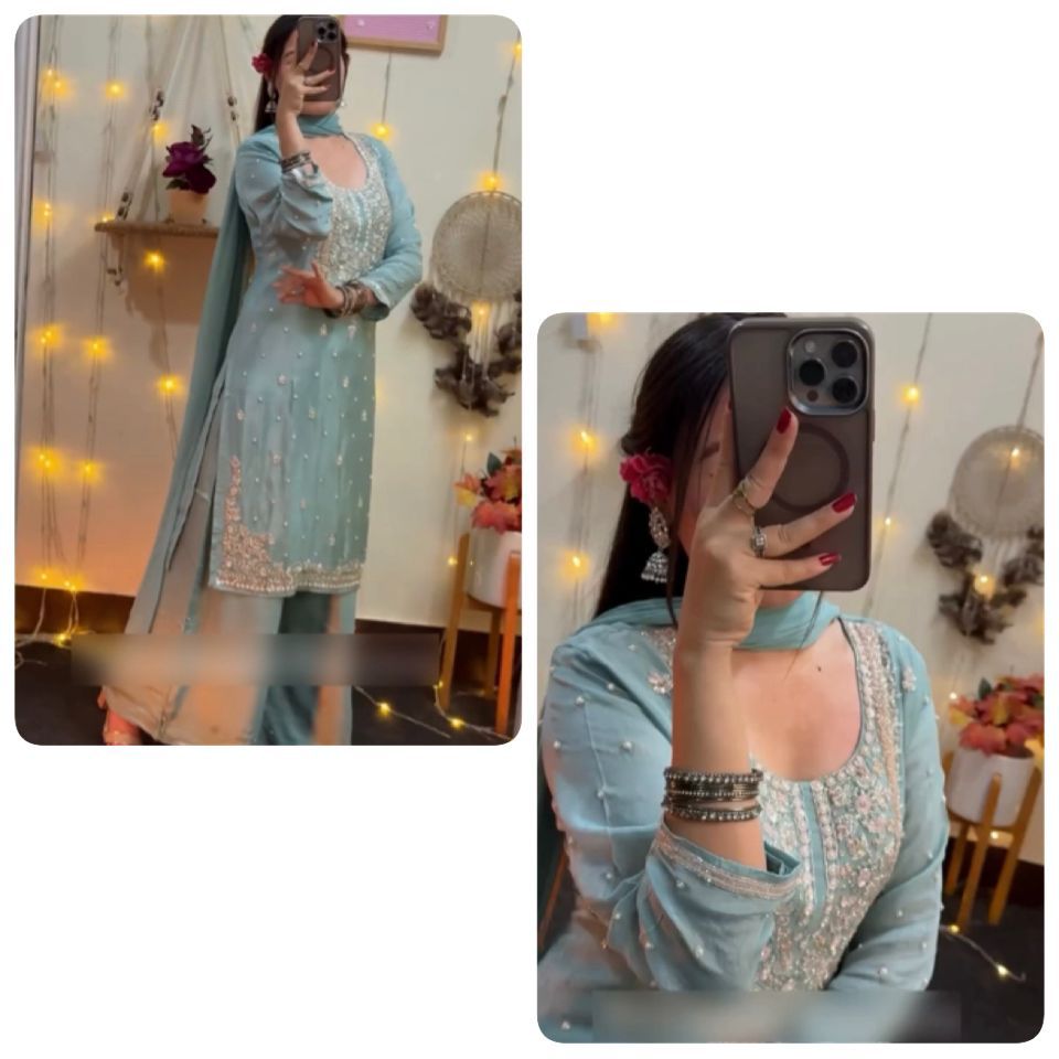 NEW READY TO WEAR SPACIAL FANCY DESIGN HEAVY EMBROIDERY AND SEQUENCE WORK TOP -PLAZZO   WITH  DUPATTA ❤️  👍