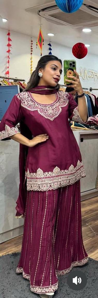 Beautiful Heavy Embroidery Coding Sequence Work Sharara Set