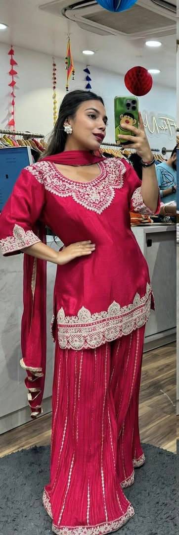 Beautiful Heavy Embroidery Coding Sequence Work Sharara Set