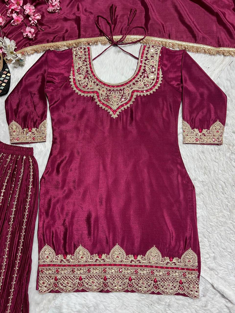 Beautiful Heavy Embroidery Coding Sequence Work Sharara Set