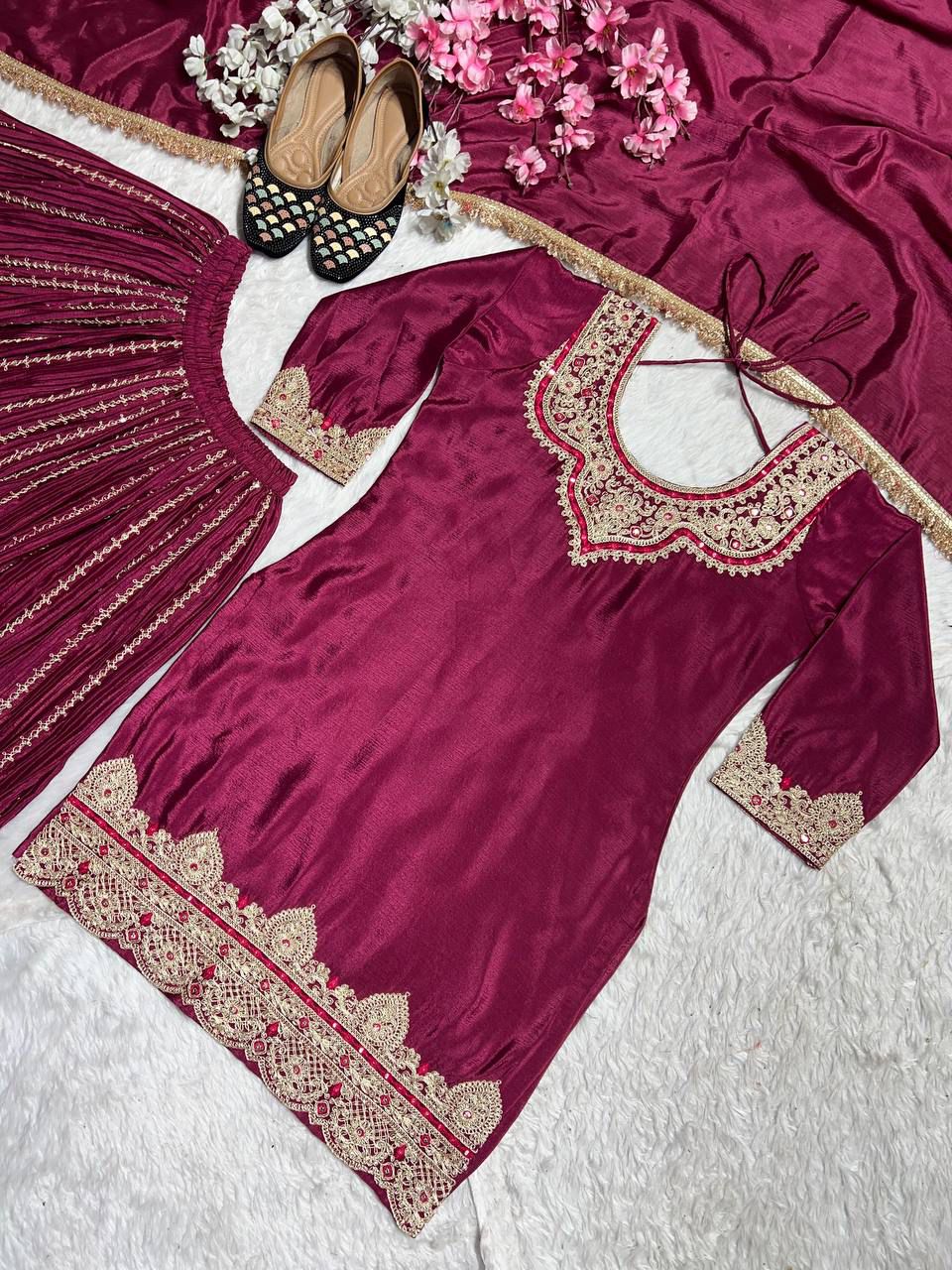 Beautiful Heavy Embroidery Coding Sequence Work Sharara Set
