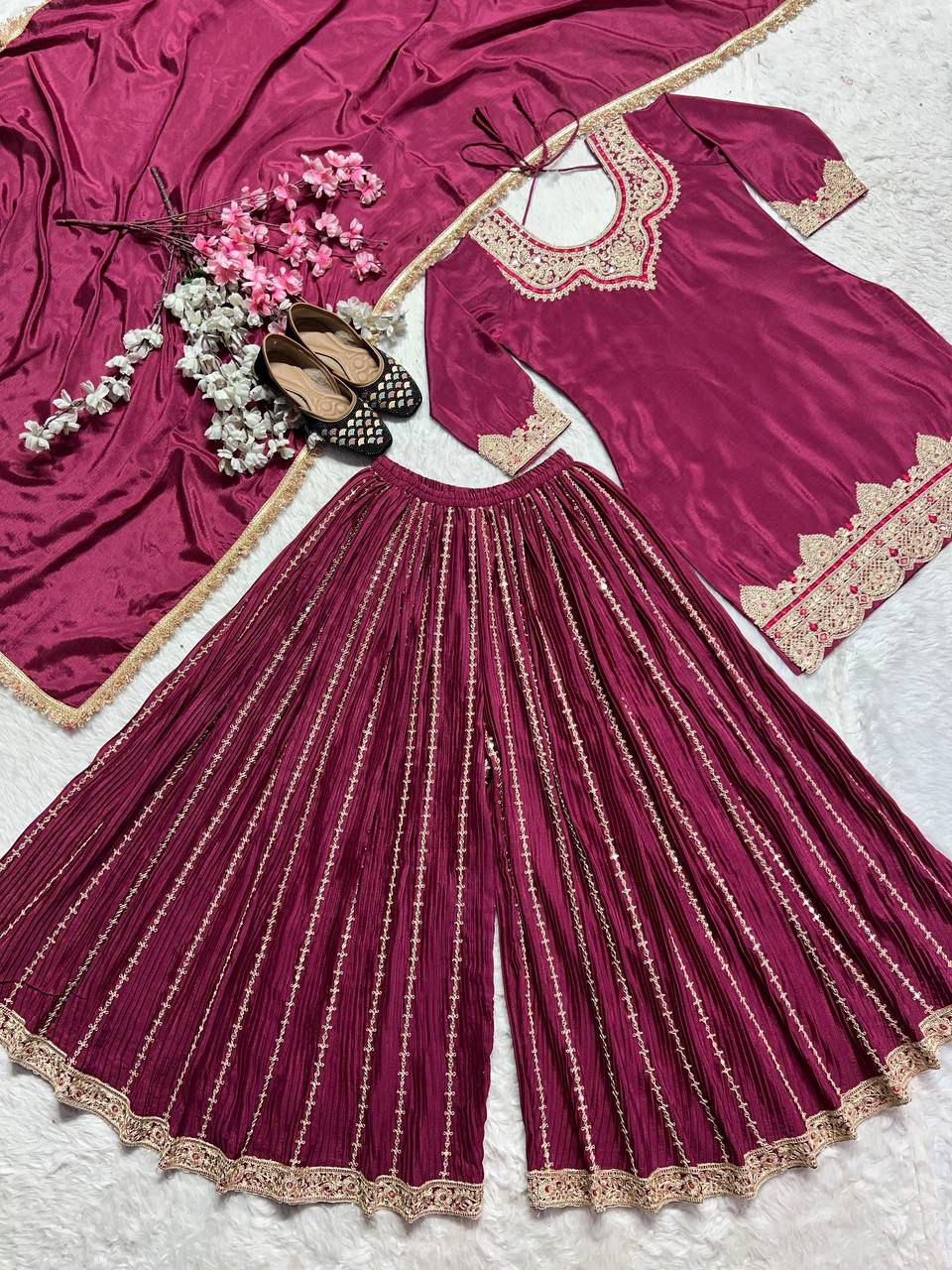Beautiful Heavy Embroidery Coding Sequence Work Sharara Set
