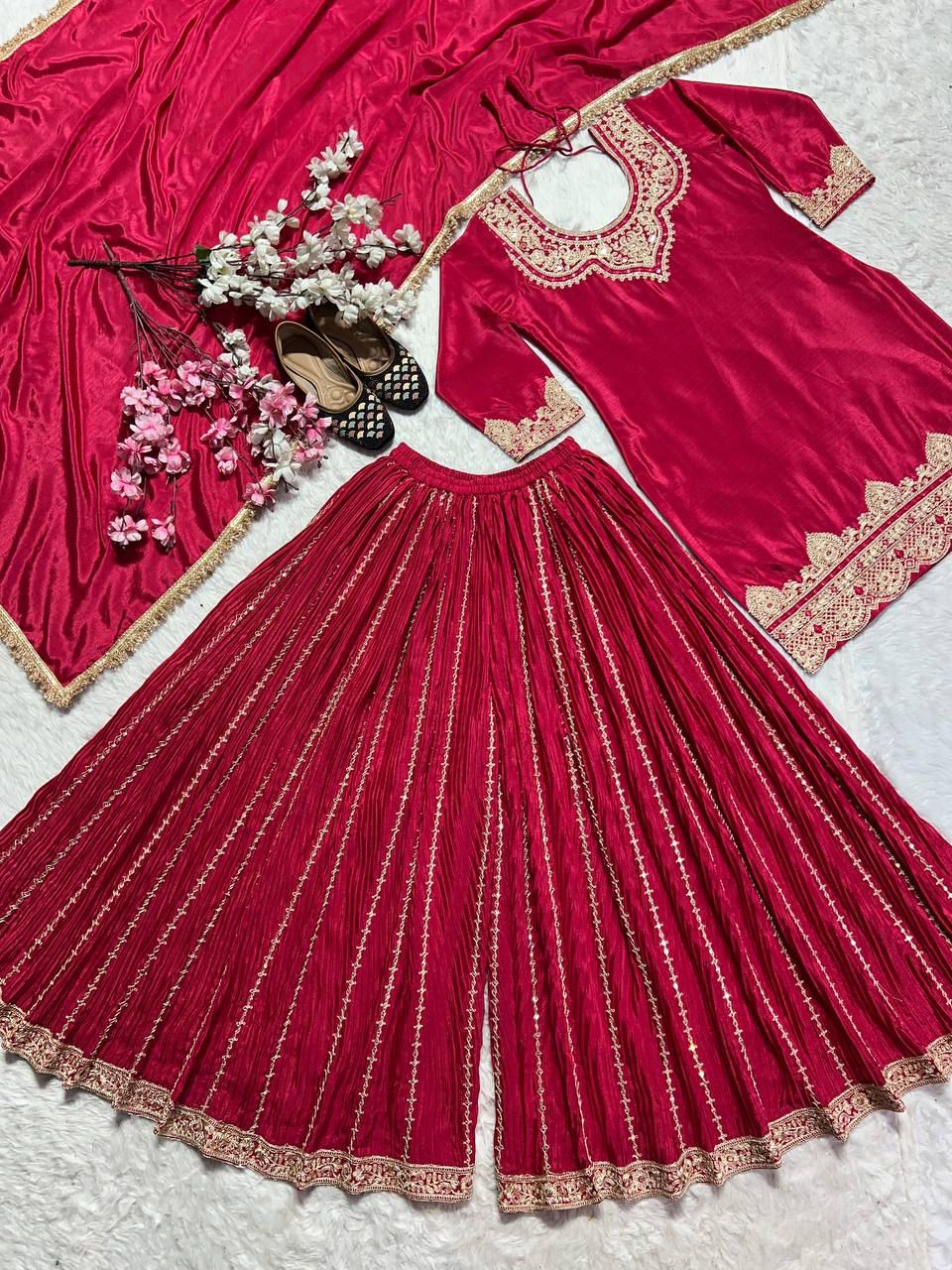 Beautiful Heavy Embroidery Coding Sequence Work Sharara Set