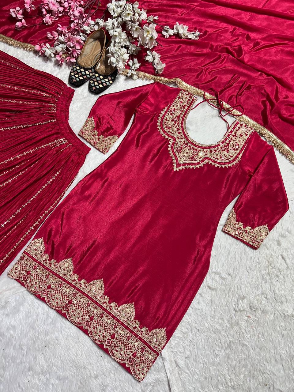 Beautiful Heavy Embroidery Coding Sequence Work Sharara Set