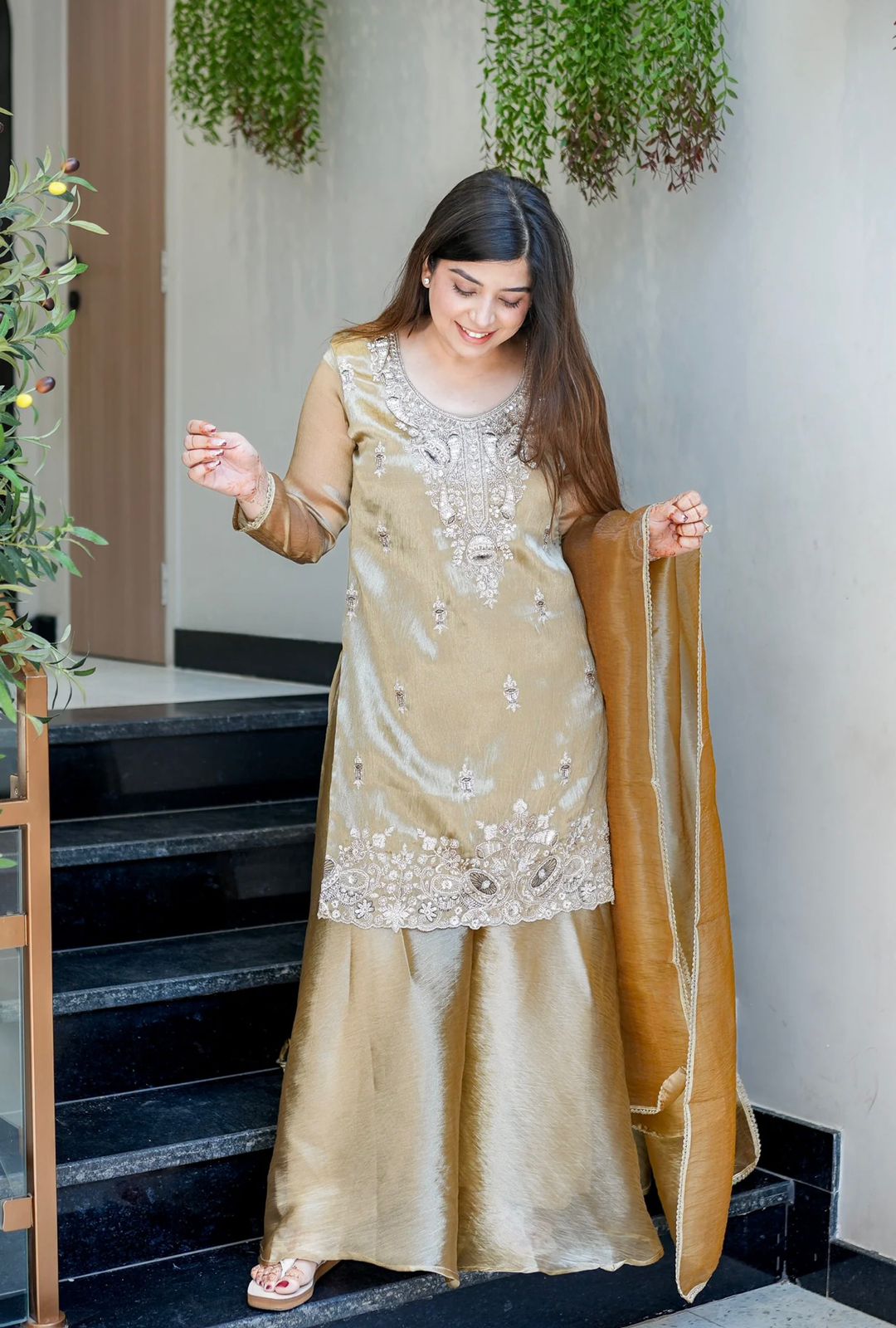 New Ready-made Collection With Silky 😍 Silk And Heavy Embroidery Sequence Work Top-Sharara
