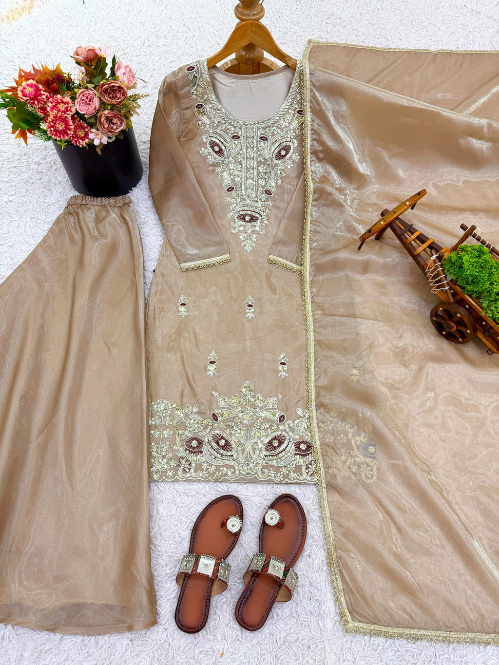 New Ready-made Collection With Silky 😍 Silk And Heavy Embroidery Sequence Work Top-Sharara