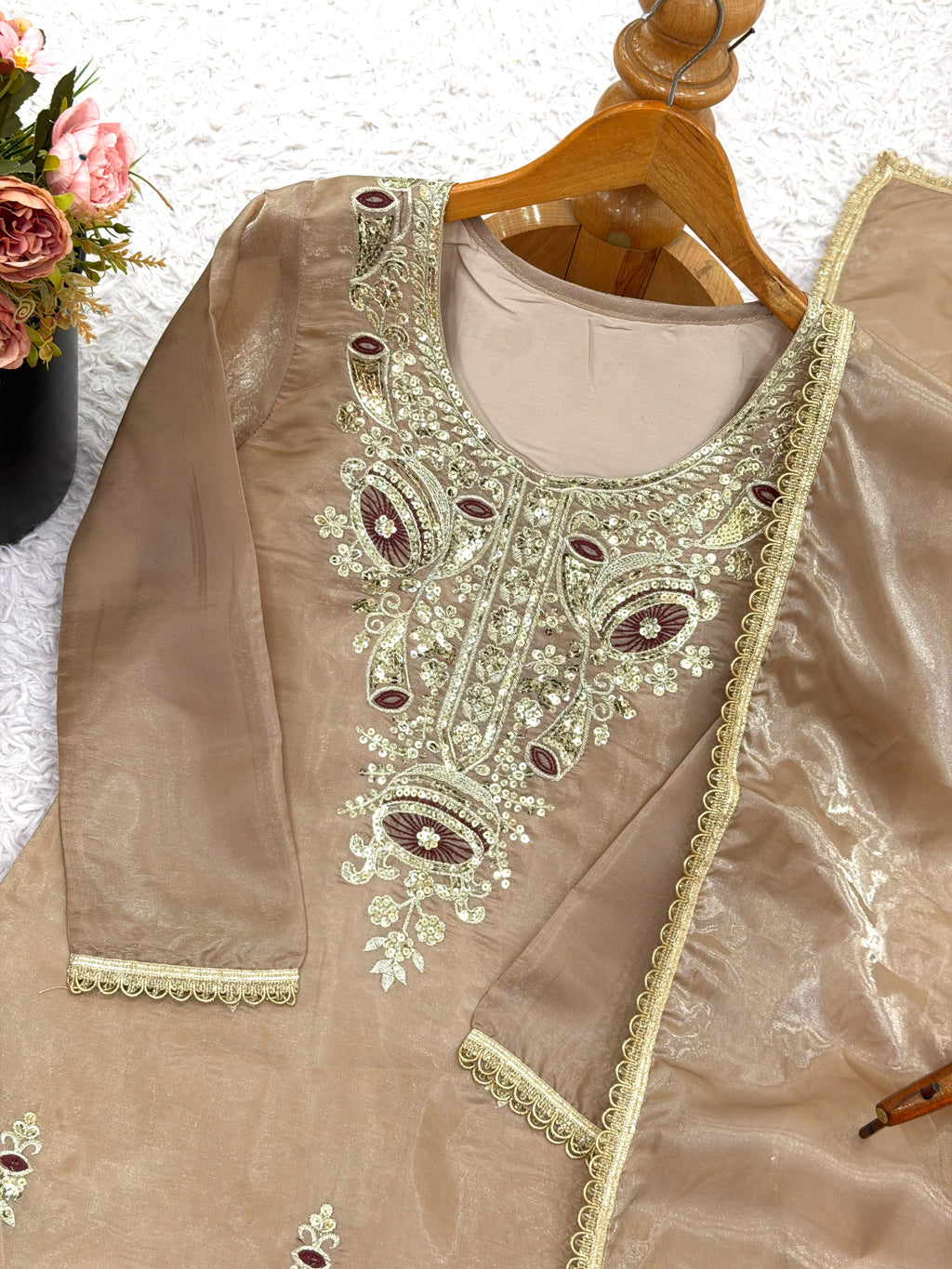 New Ready-made Collection With Silky 😍 Silk And Heavy Embroidery Sequence Work Top-Sharara