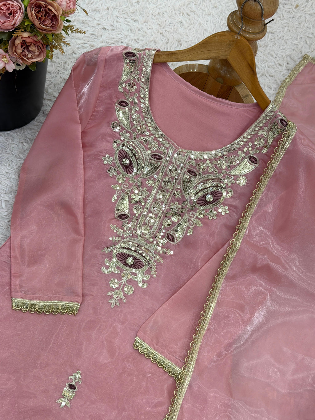 New Ready-made Collection With Silky 😍 Silk And Heavy Embroidery Sequence Work Top-Sharara