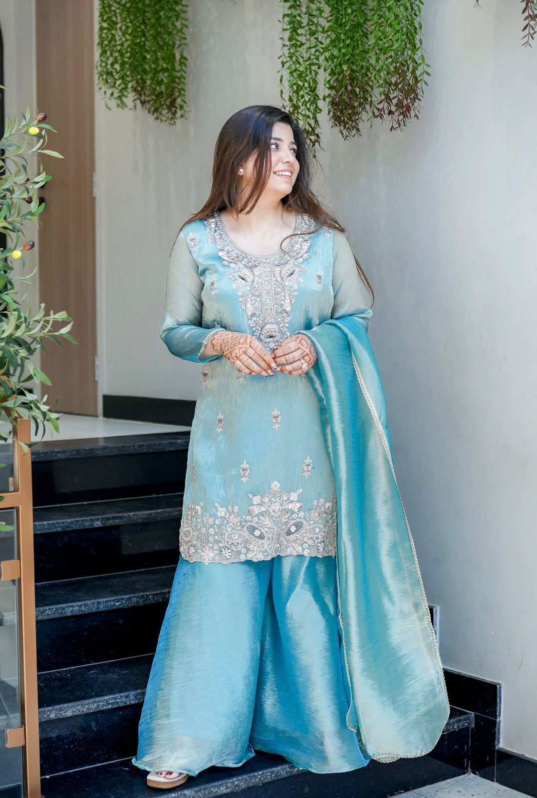 New Ready-made Collection With Silky 😍 Silk And Heavy Embroidery Sequence Work Top-Sharara