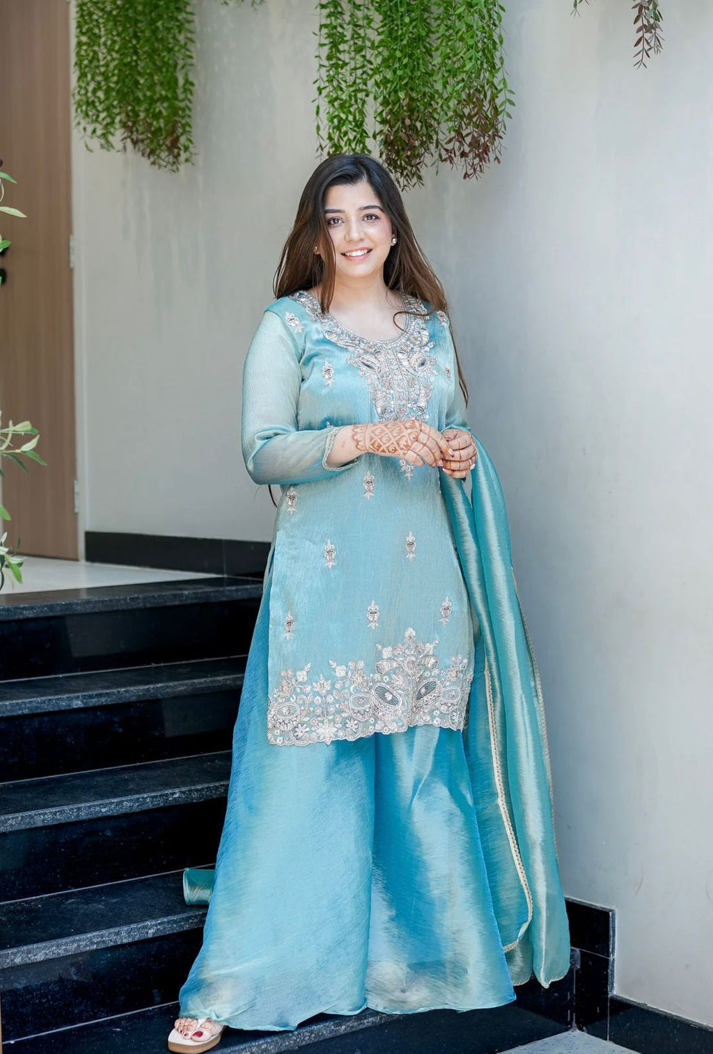 New Ready-made Collection With Silky 😍 Silk And Heavy Embroidery Sequence Work Top-Sharara